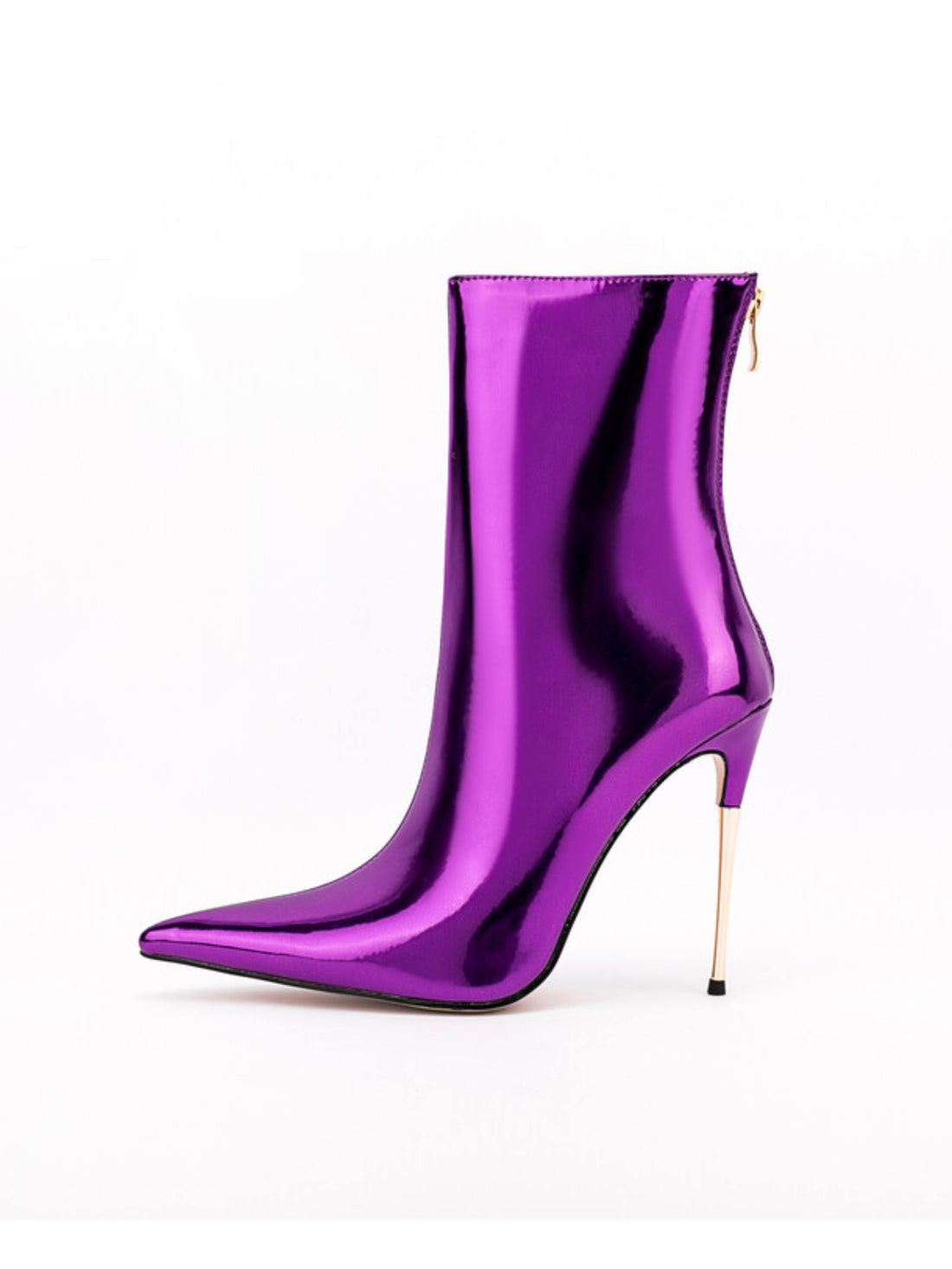 Metallic Purple Pointed Toe Ankle Boots with High Heels