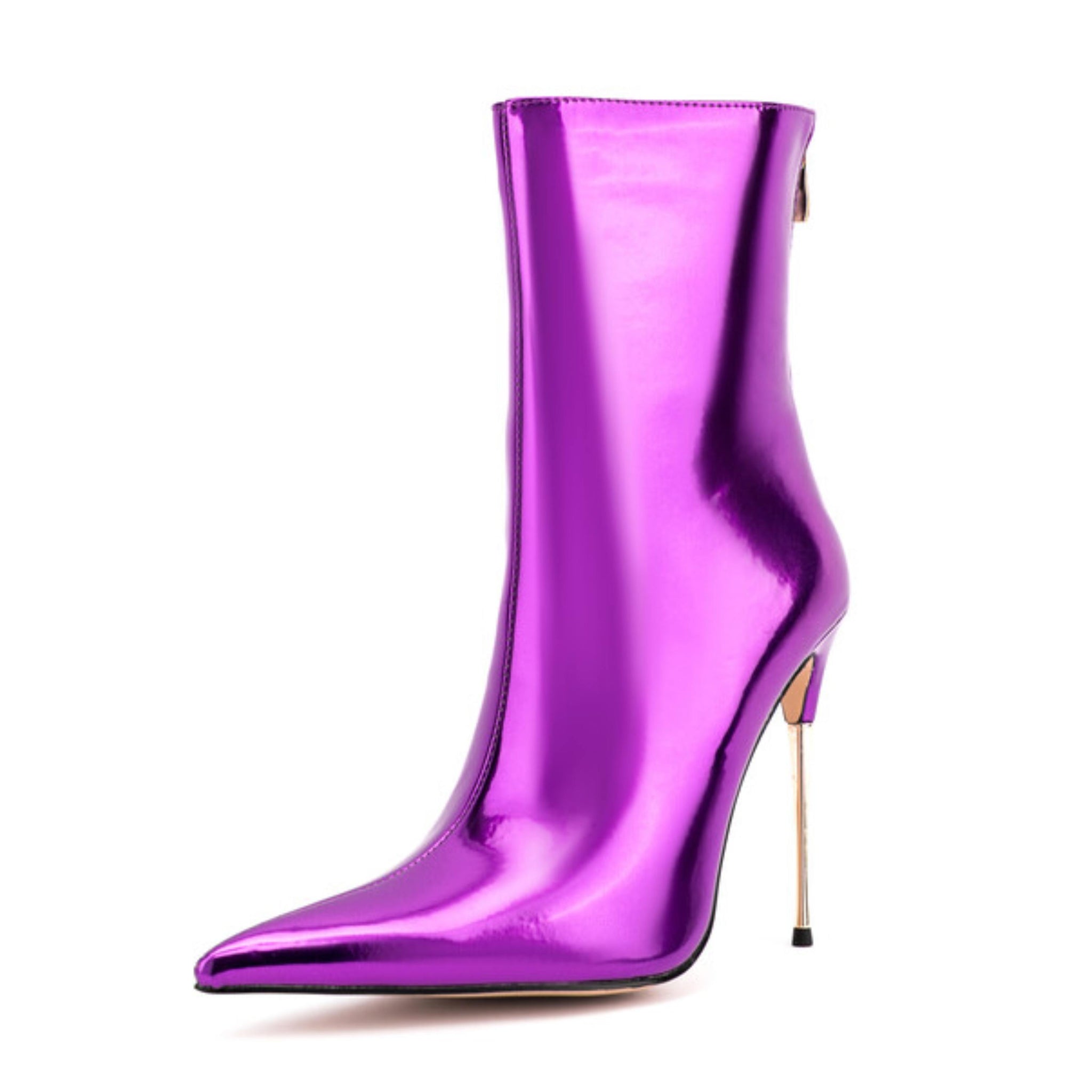 Metallic Purple Pointed Toe Ankle Boots with High Heels