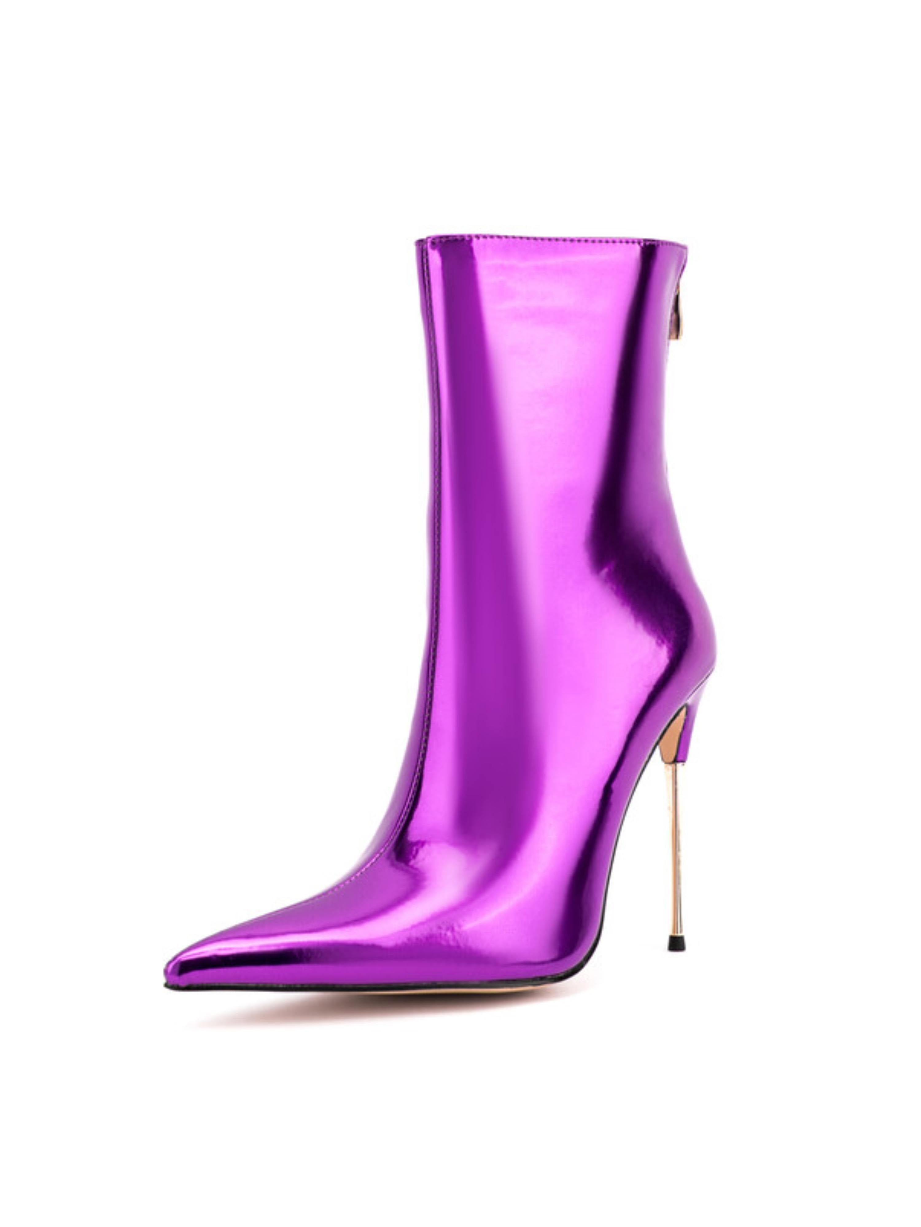 Metallic Purple Pointed Toe Ankle Boots with High Heels