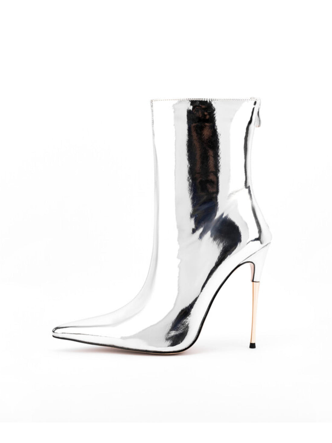 Silver Mirror Finish High Heel Ankle Boots for Women