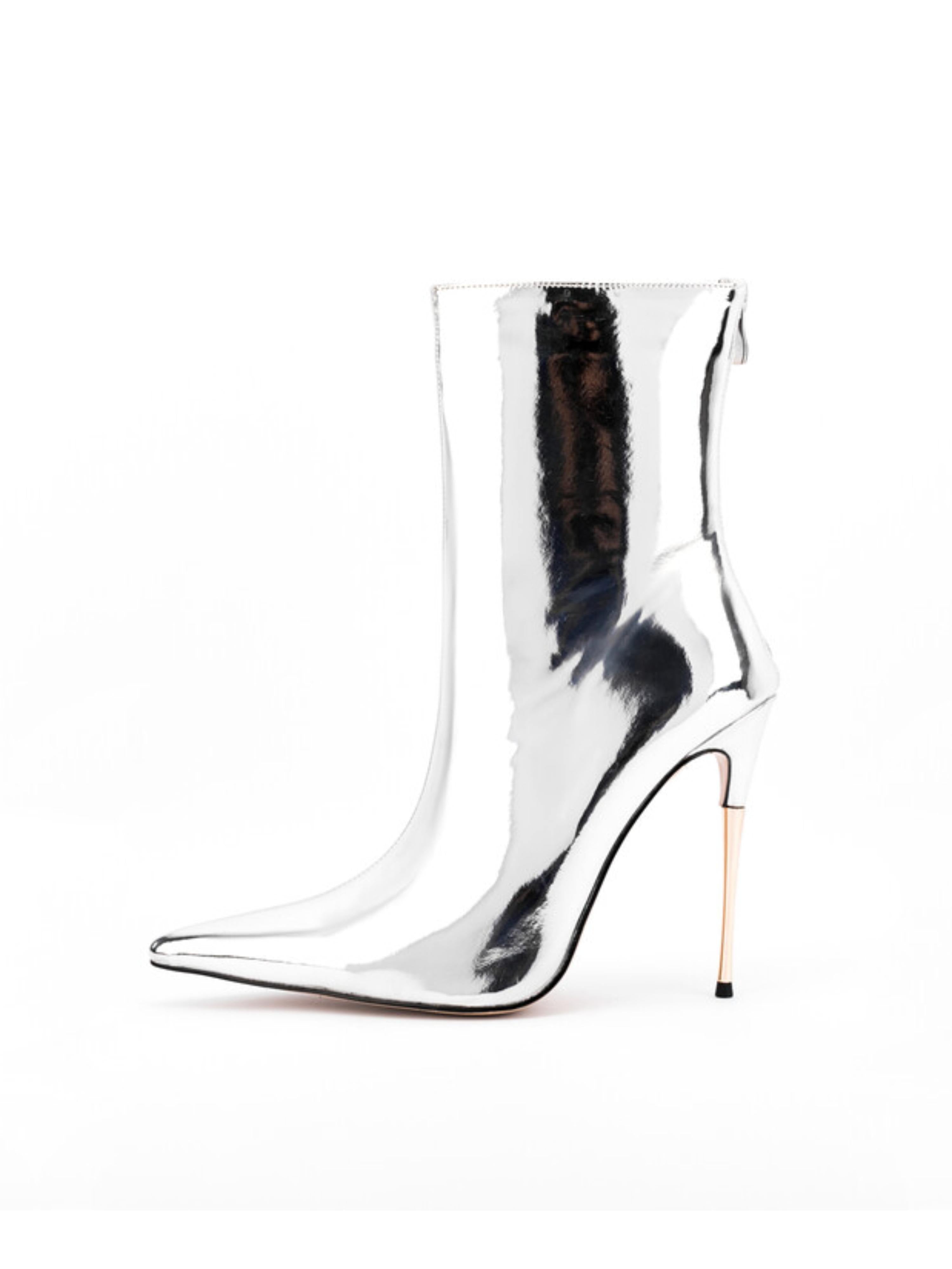 Silver Mirror Finish High Heel Ankle Boots for Women