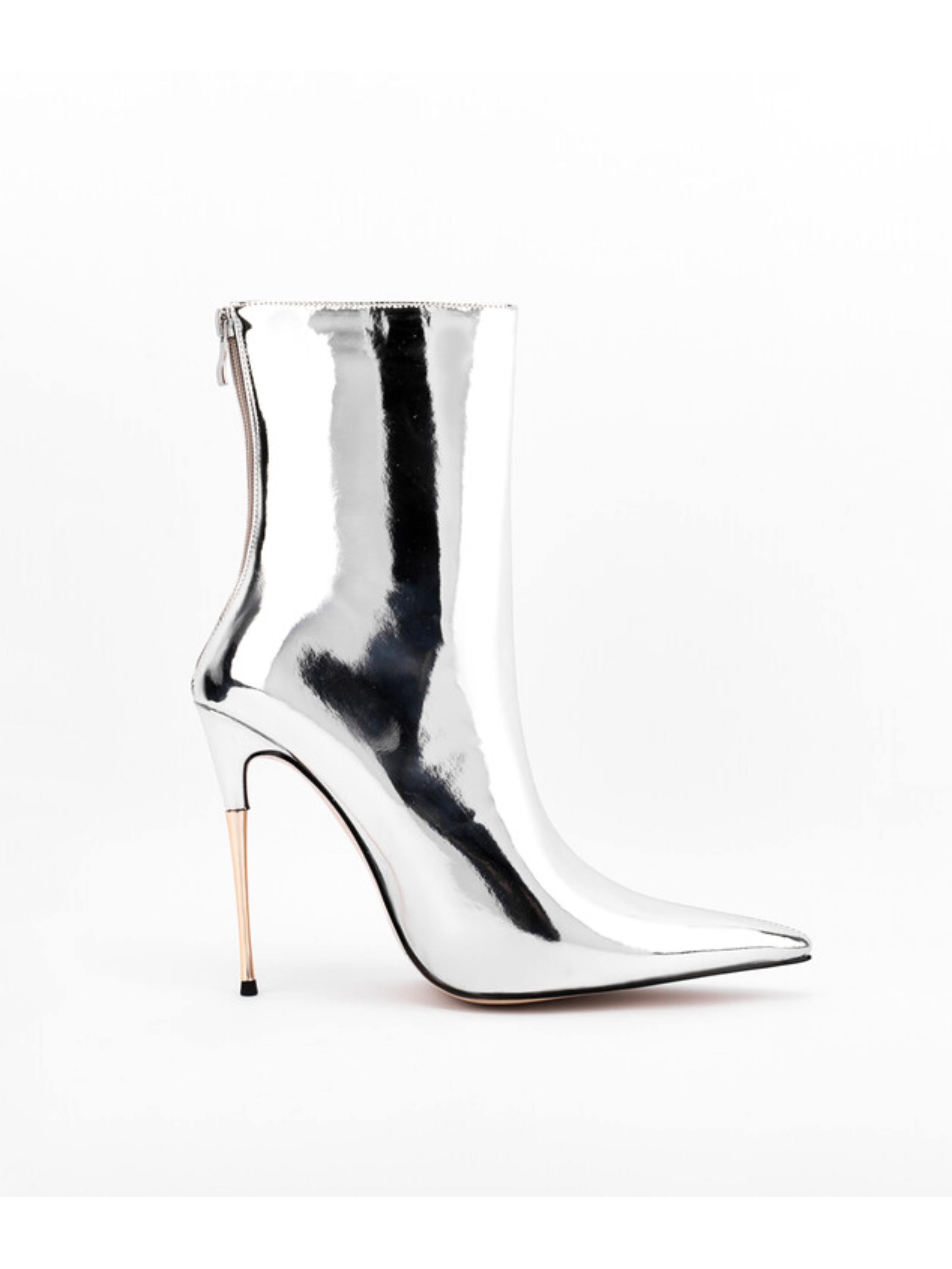 Silver Mirror Finish High Heel Ankle Boots for Women