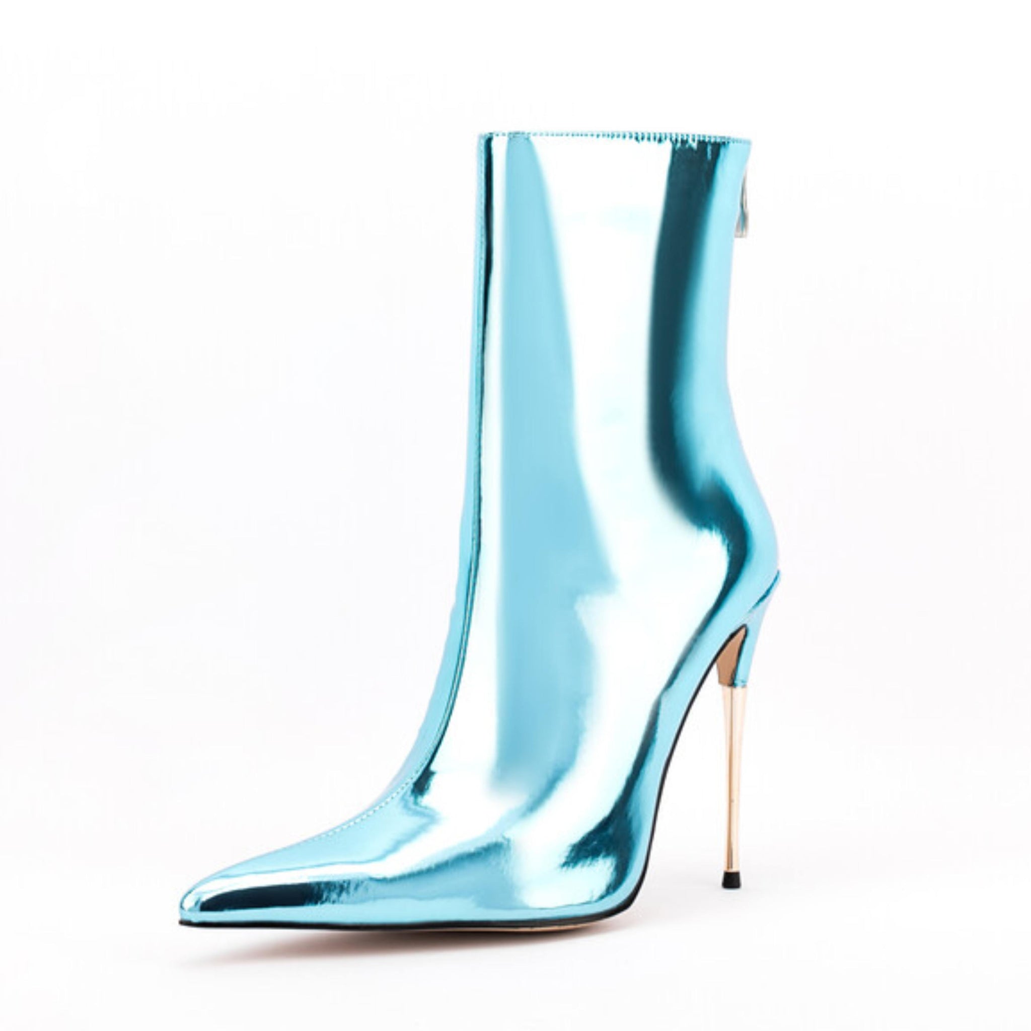 Light Blue Mirror Finish Stilettos Ankle Boots for Women