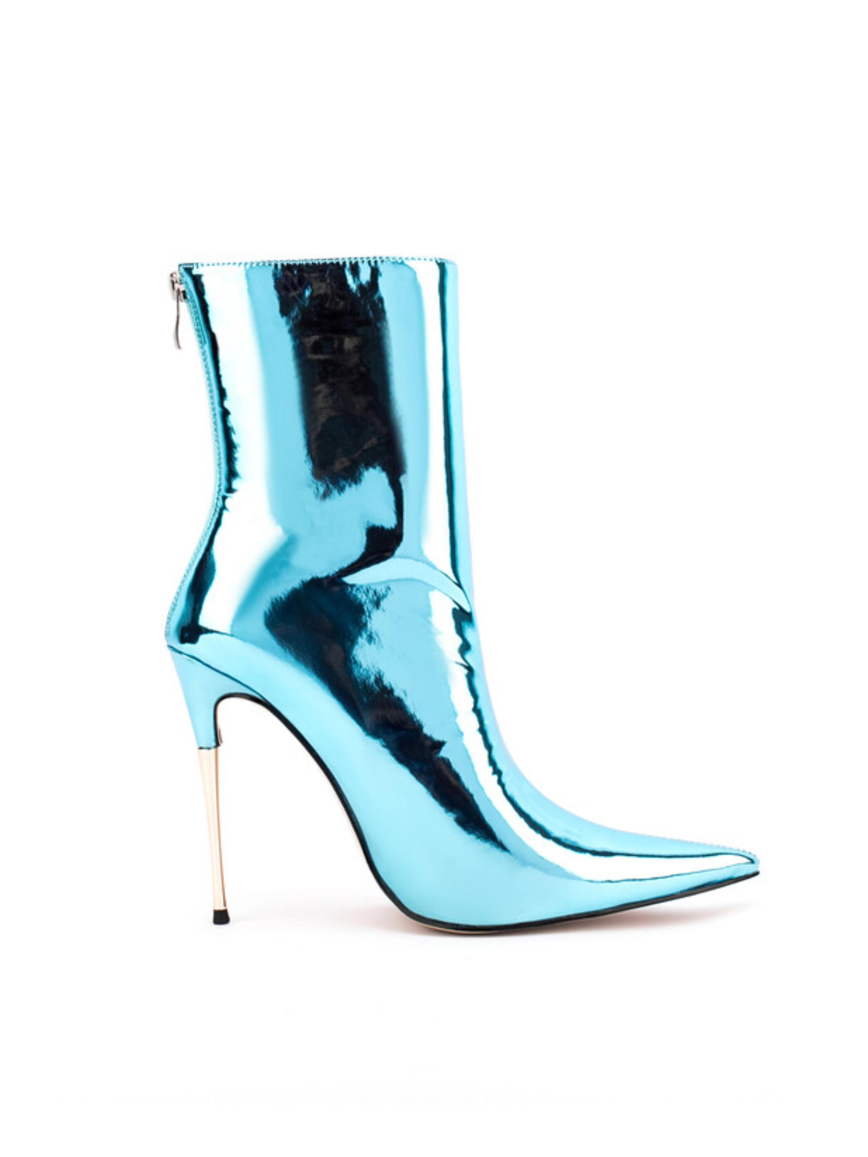 Light Blue Mirror Finish Stilettos Ankle Boots for Women
