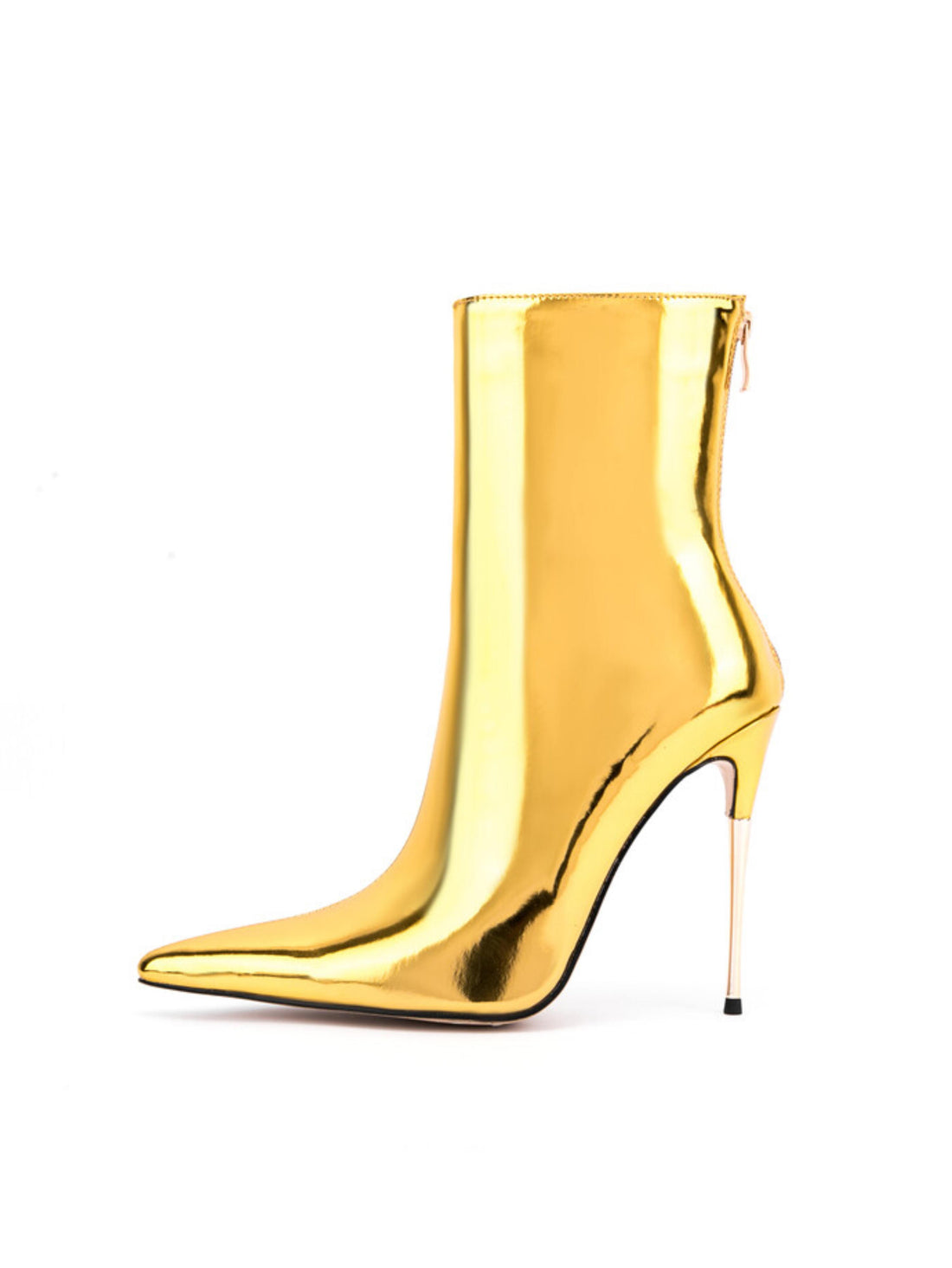 Gold Mirror Finish Pointed Stiletto High Heels Ankle Boots