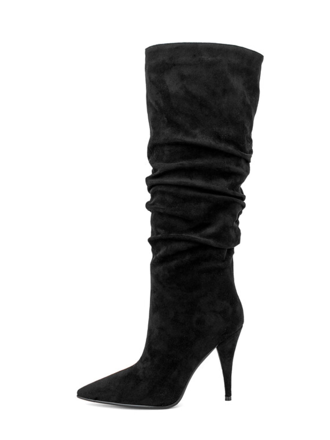 Black Pointed Toe Slouchy Knee-High Boots with Stiletto Heels
