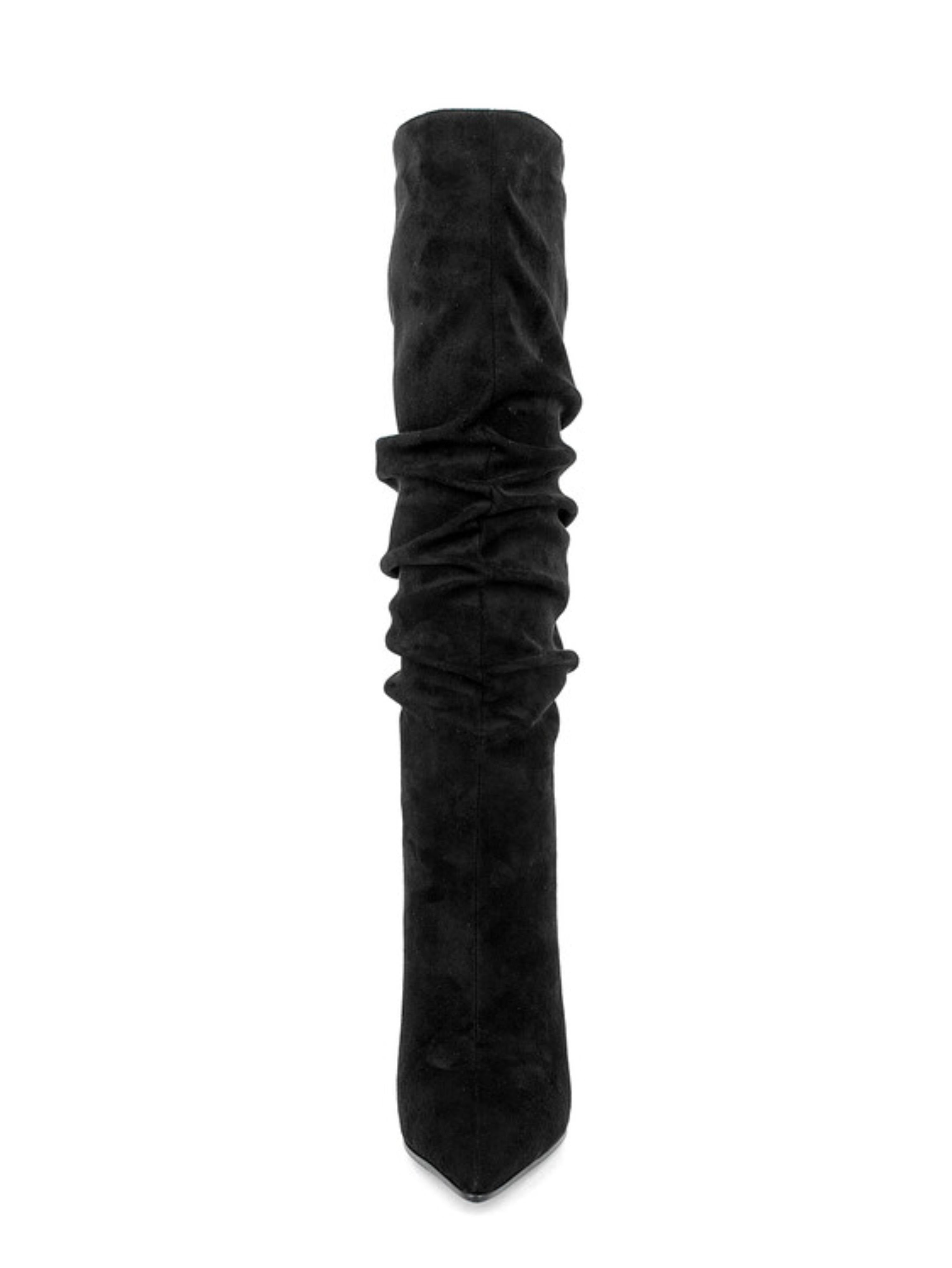 Black Pointed Toe Slouchy Knee-High Boots with Stiletto Heels