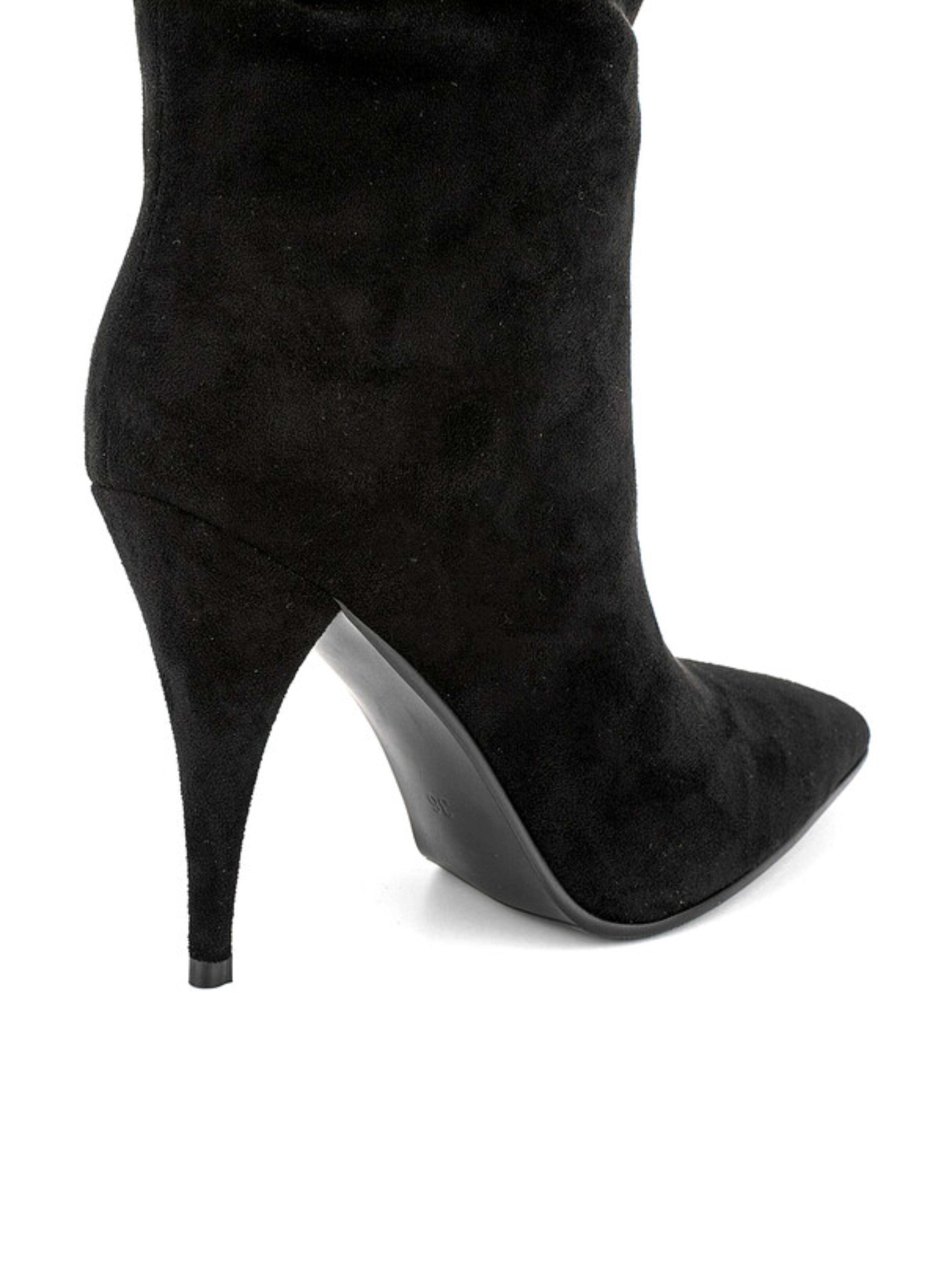 Black Pointed Toe Slouchy Knee-High Boots with Stiletto Heels