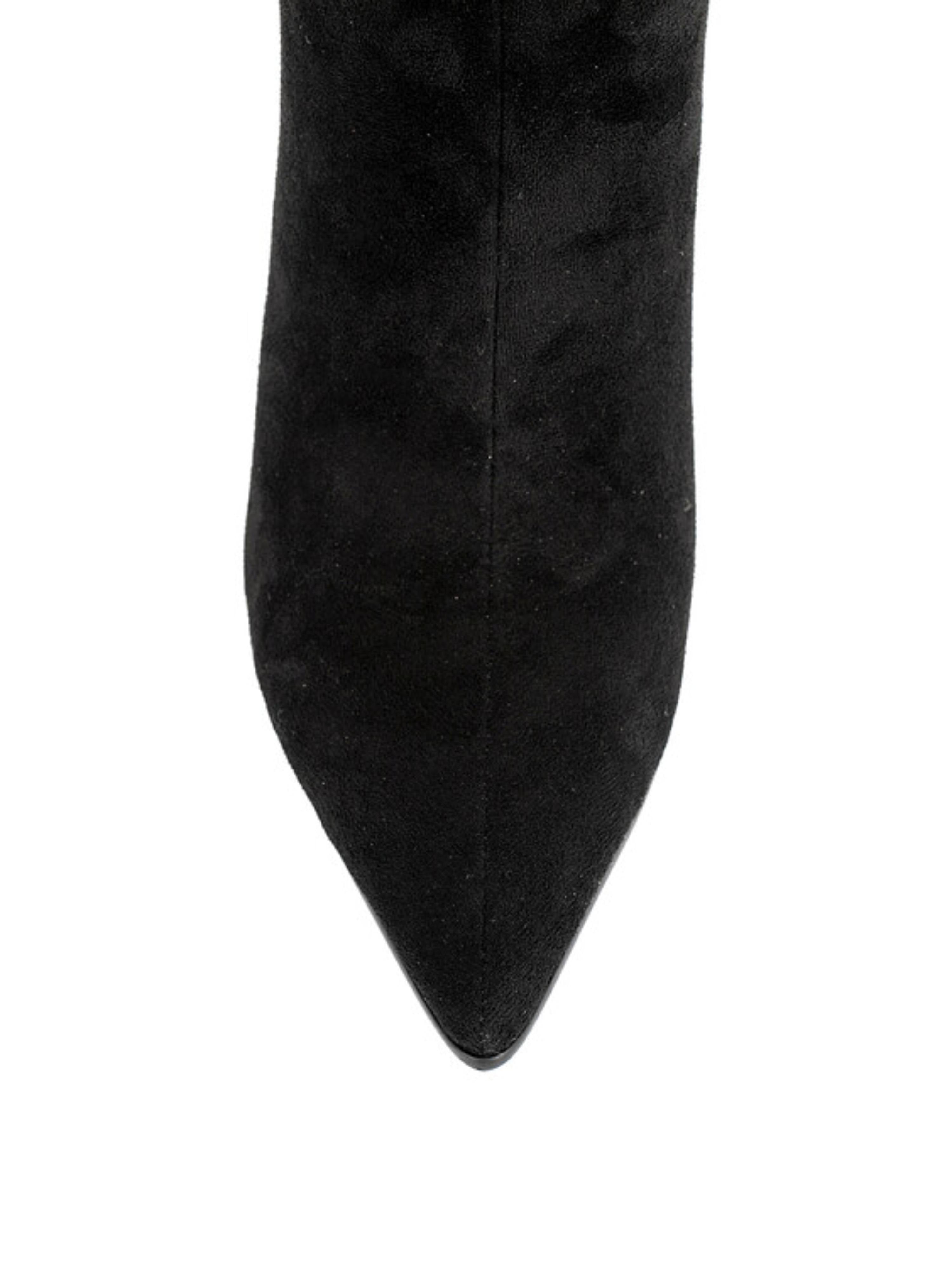Black Pointed Toe Slouchy Knee-High Boots with Stiletto Heels