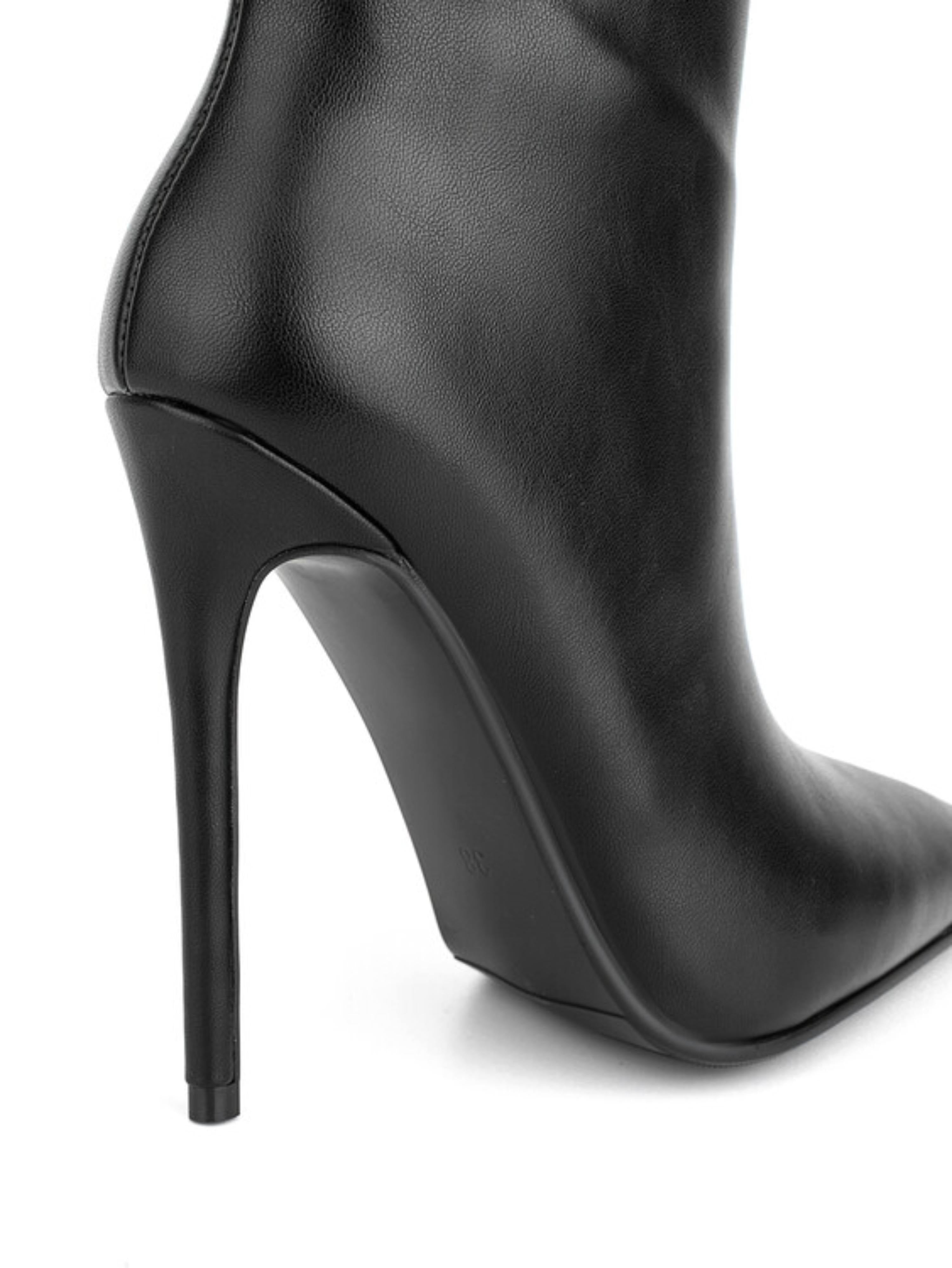 Black Faux Leather Pointed Toe Long Boots for Women