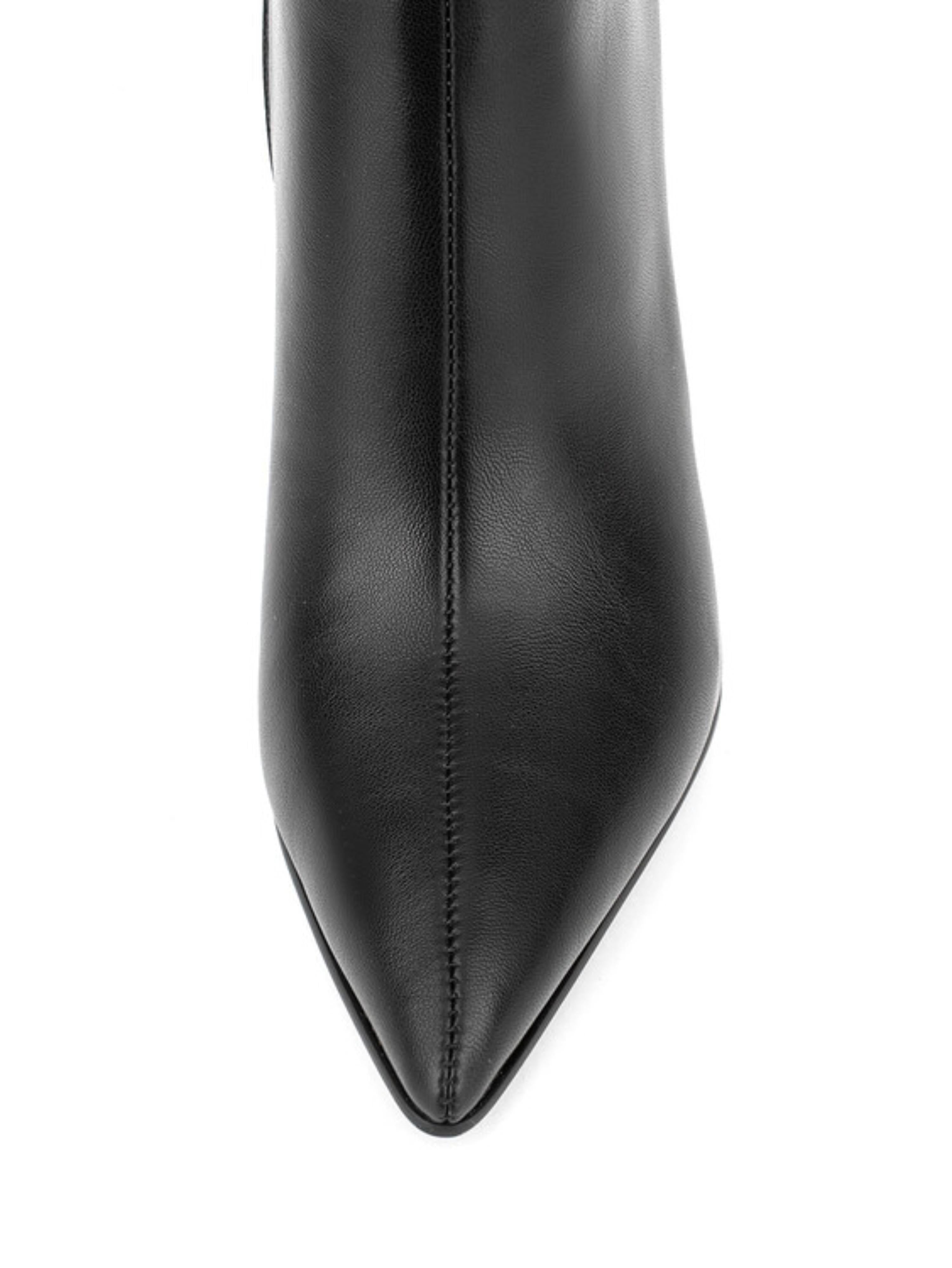 Black Faux Leather Pointed Toe Long Boots for Women