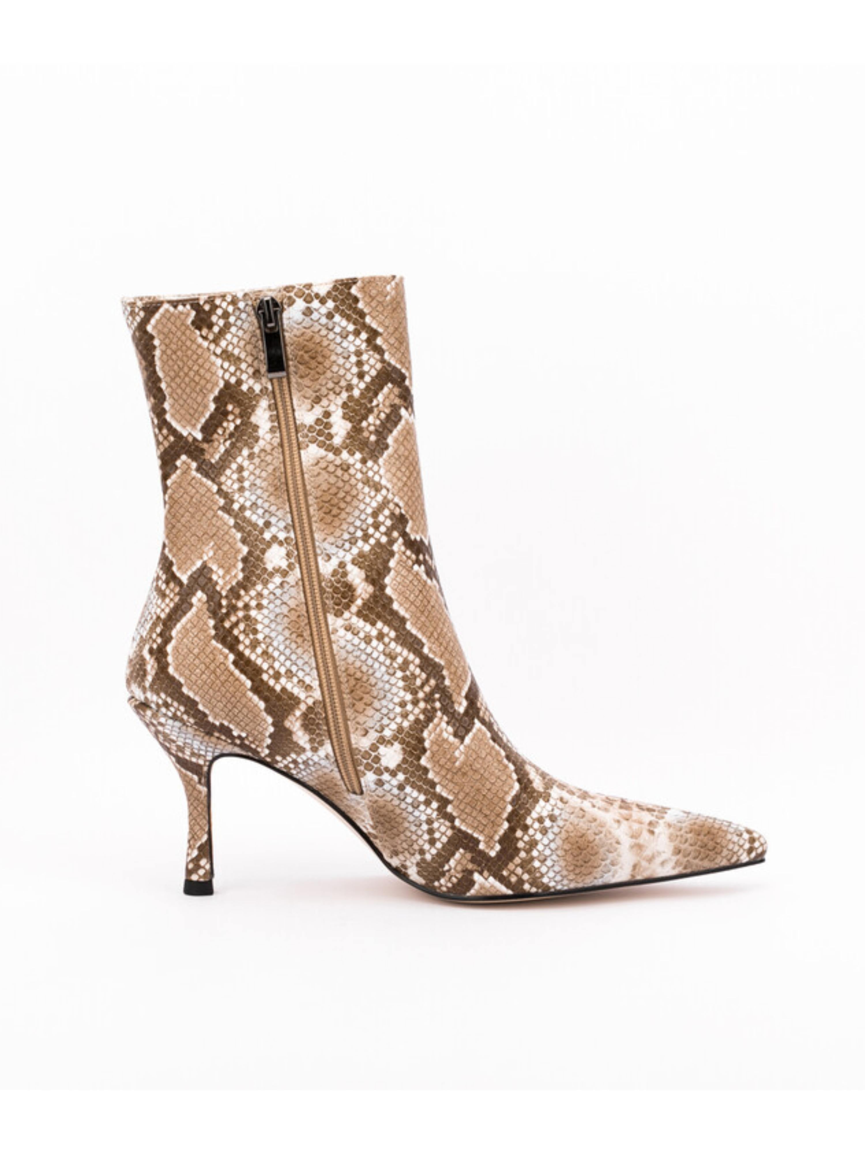 Beige Pointed Toe Snakeskin Pattern Short Booties for Women