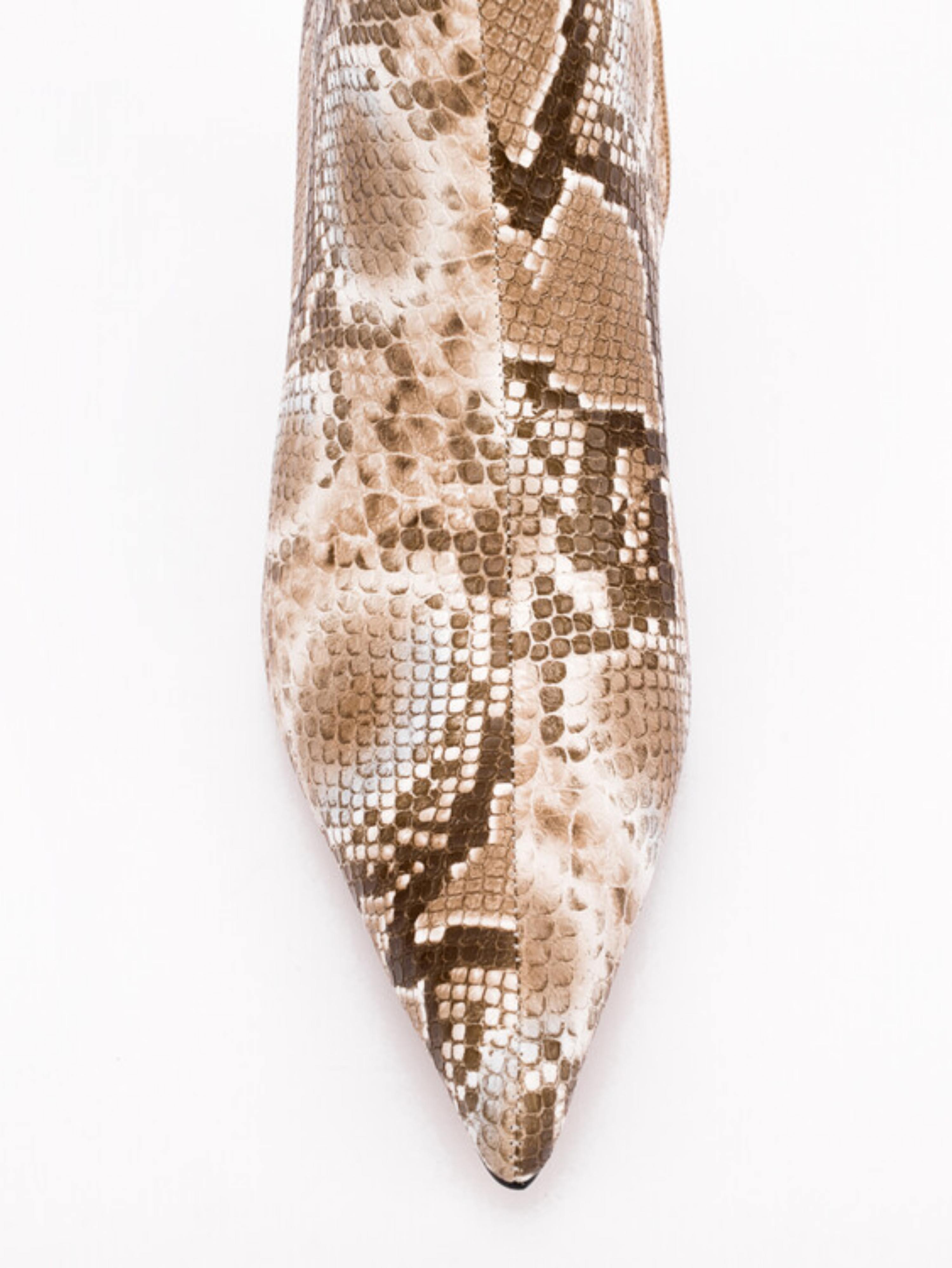 Beige Pointed Toe Snakeskin Pattern Short Booties for Women