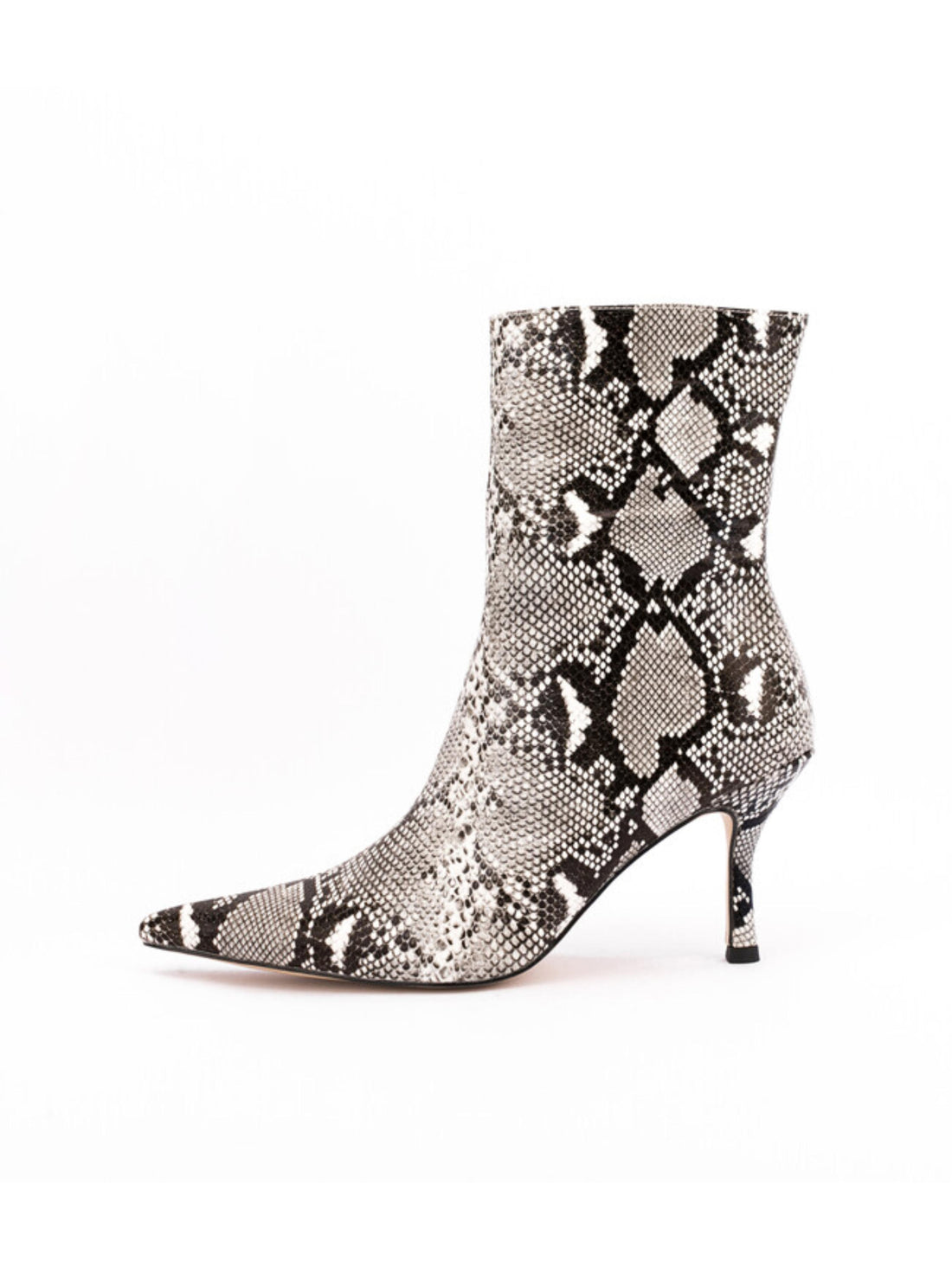 Black and Grey Snake Print Heeled Ankle Boots for Women