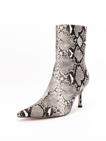 Black and Grey Snake Print Heeled Ankle Boots for Women