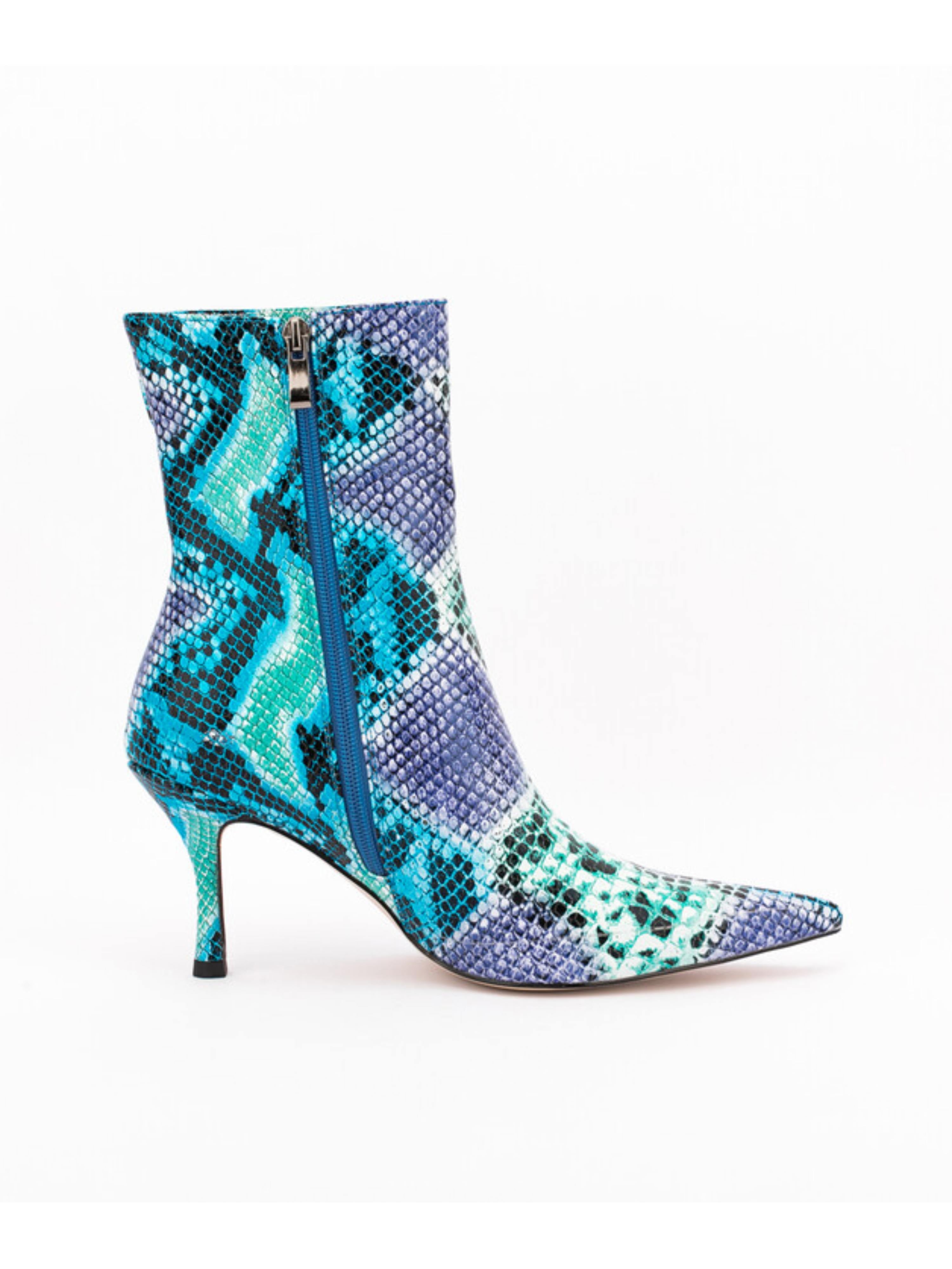 Sky Blue Snakeskin Pattern Stiletto Heels Ankle Pointed Toe Boots