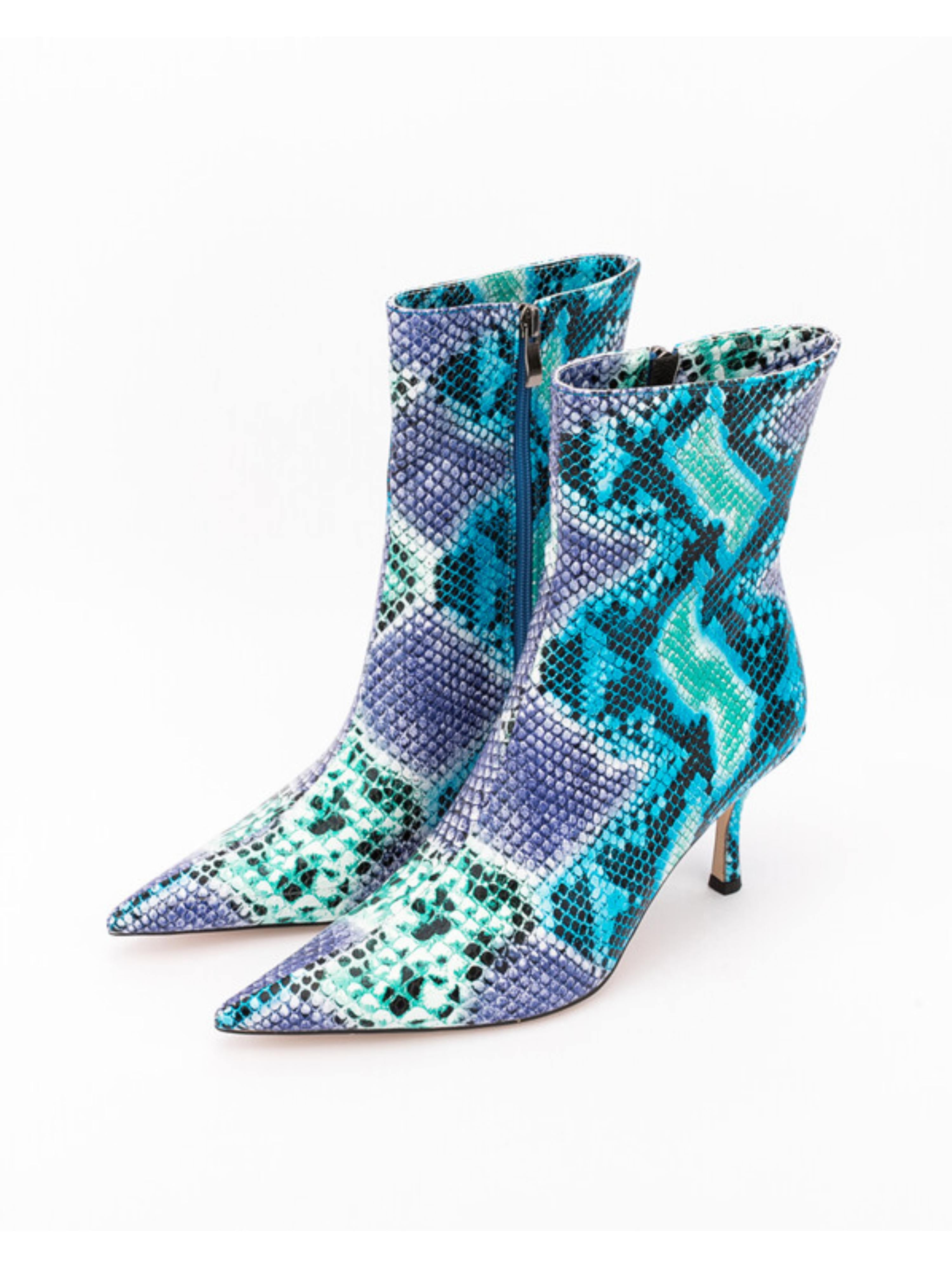 Sky Blue Snakeskin Pattern Stiletto Heels Ankle Pointed Toe Boots