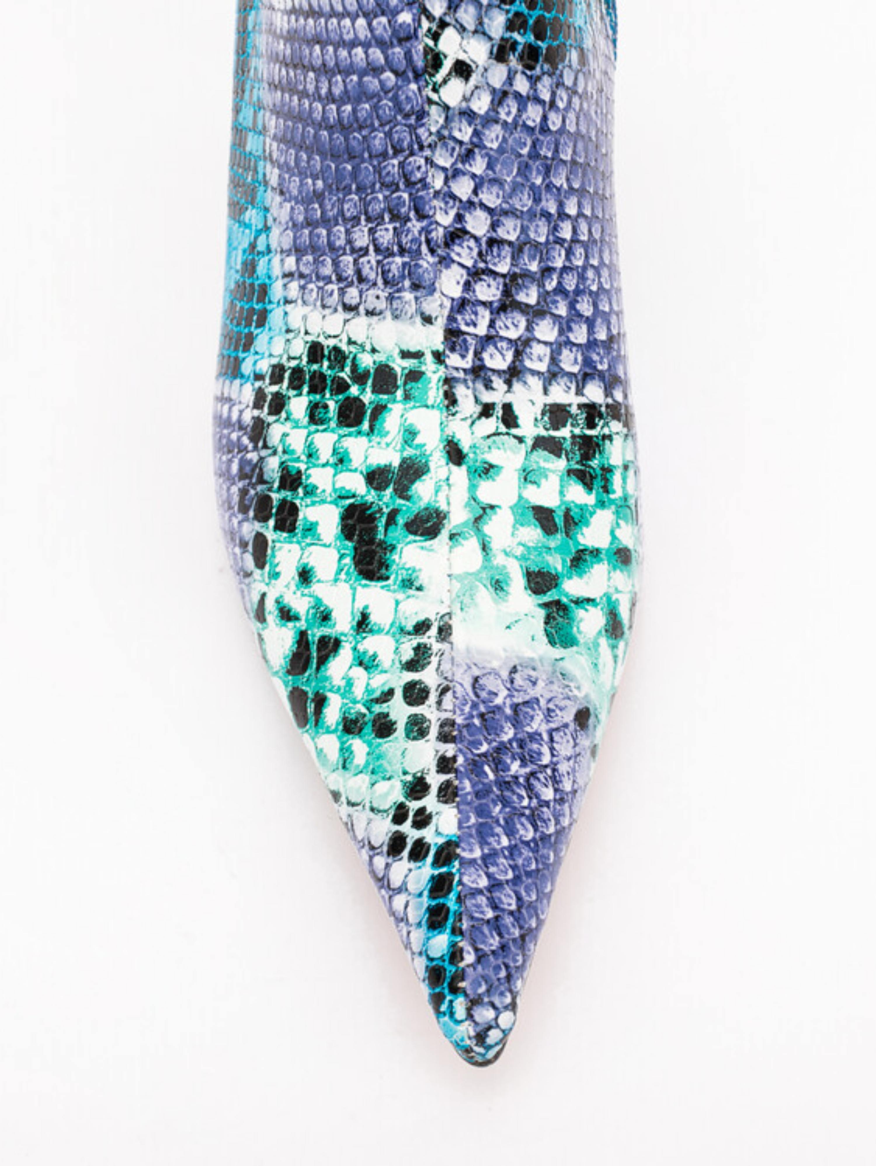 Sky Blue Snakeskin Pattern Stiletto Heels Ankle Pointed Toe Boots