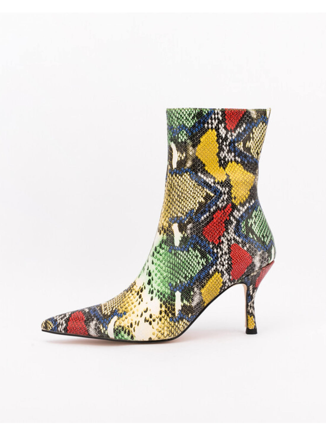 Multicolor Python Pattern Heeled Short Boots for Women