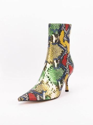 Multicolor Python Pattern Heeled Short Boots for Women