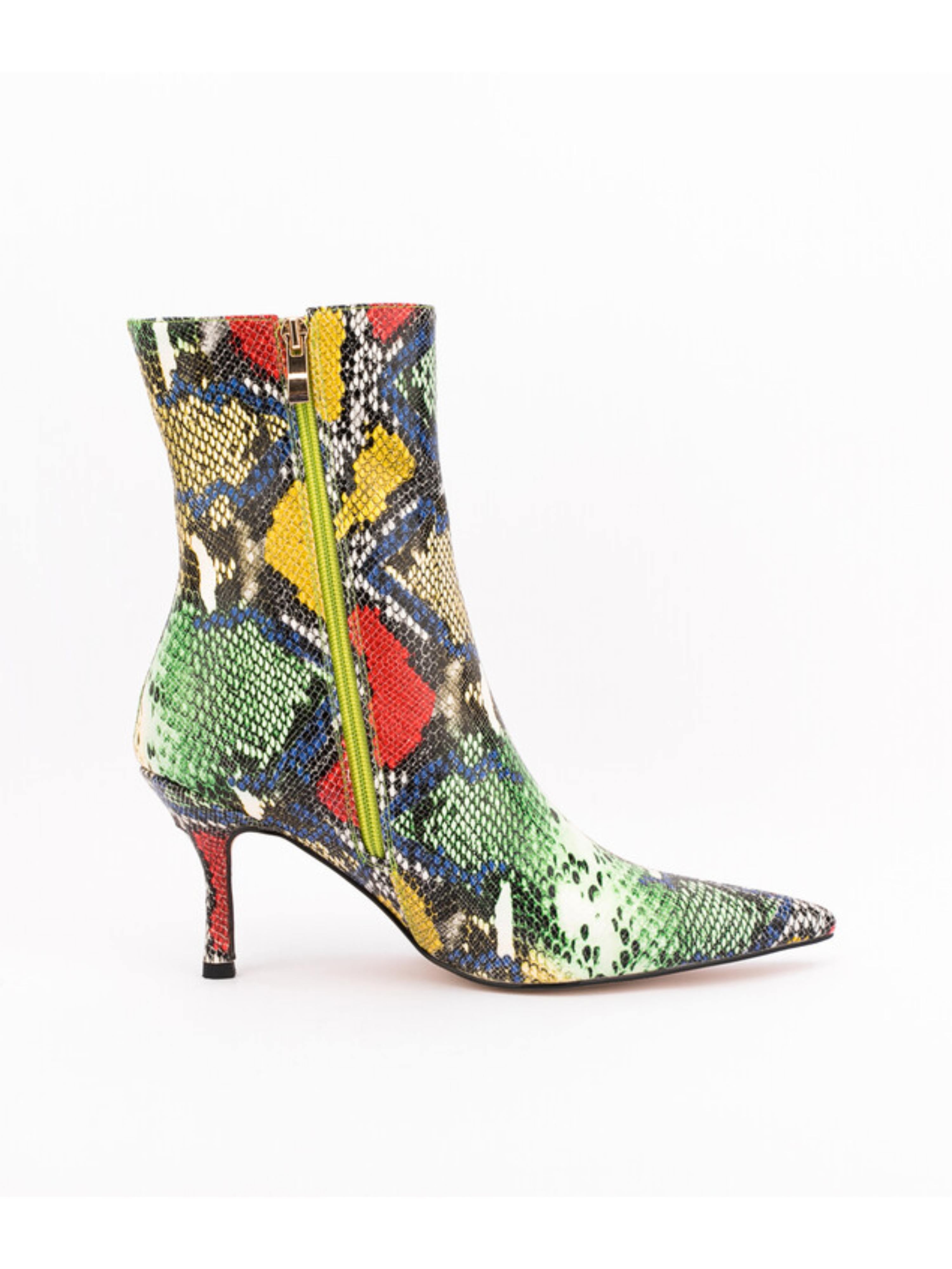 Multicolor Python Pattern Heeled Short Boots for Women