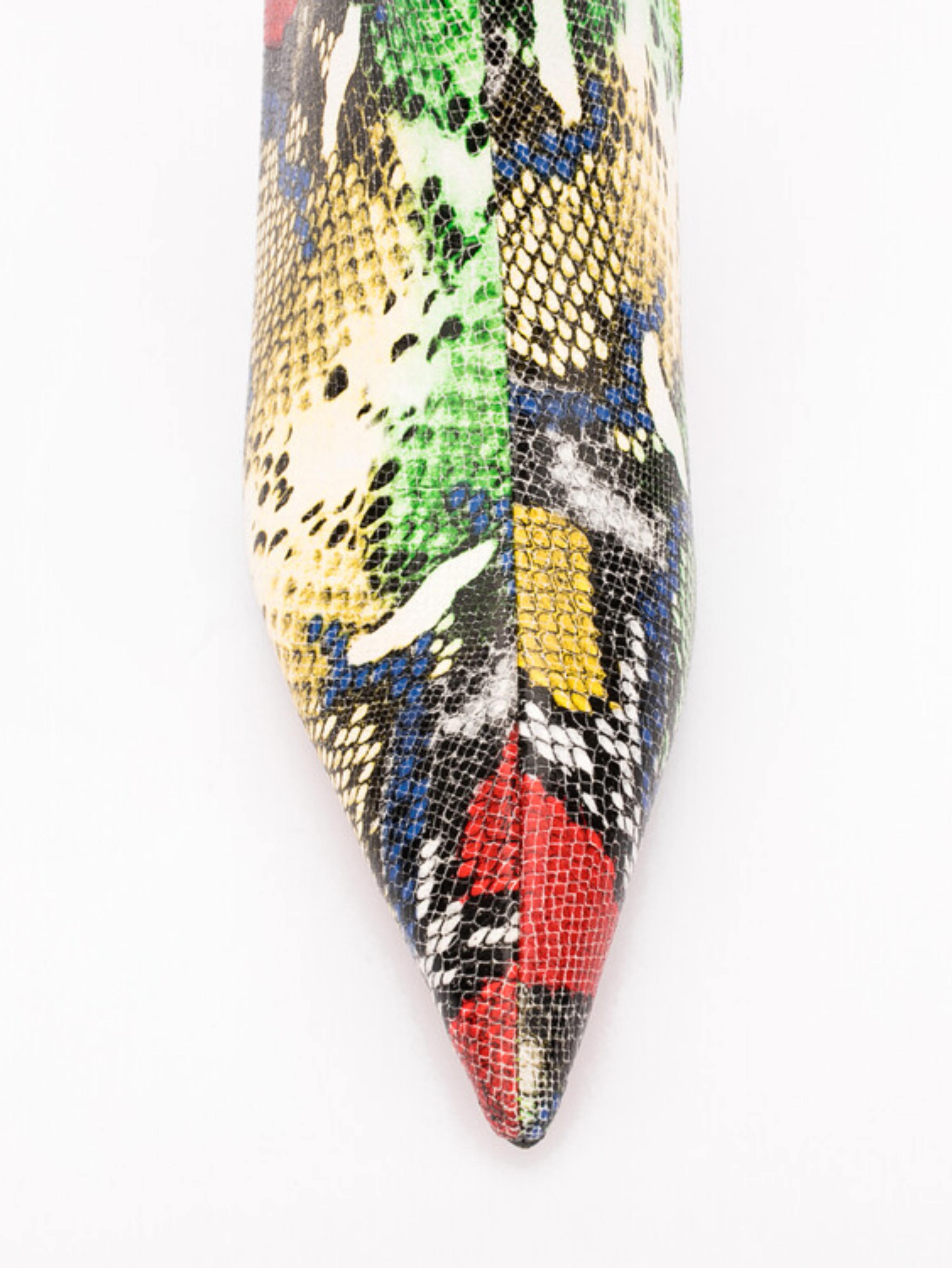 Multicolor Python Pattern Heeled Short Boots for Women