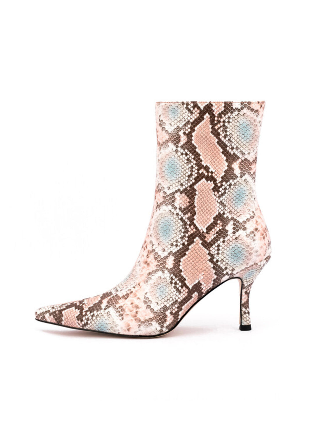 Pastel Snake Print Stiletto Ankle Short  Boots for Women