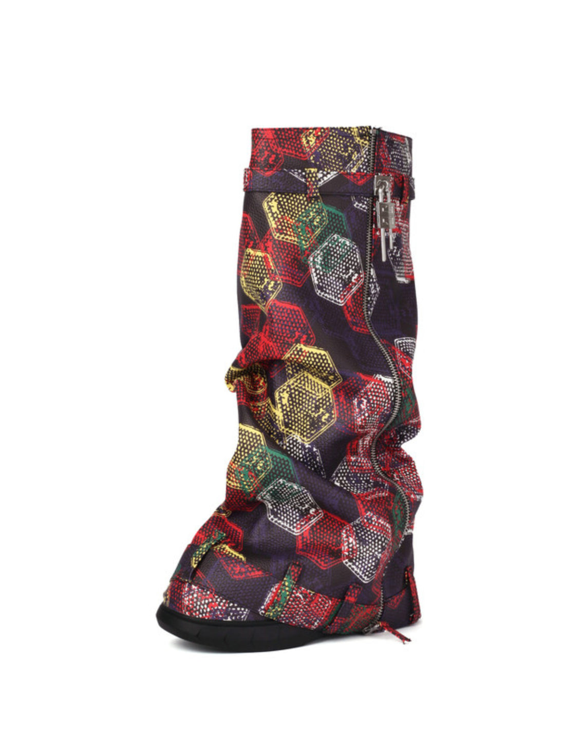 Colorful Fold Over Wedge High-Heel Tall Boots Women
