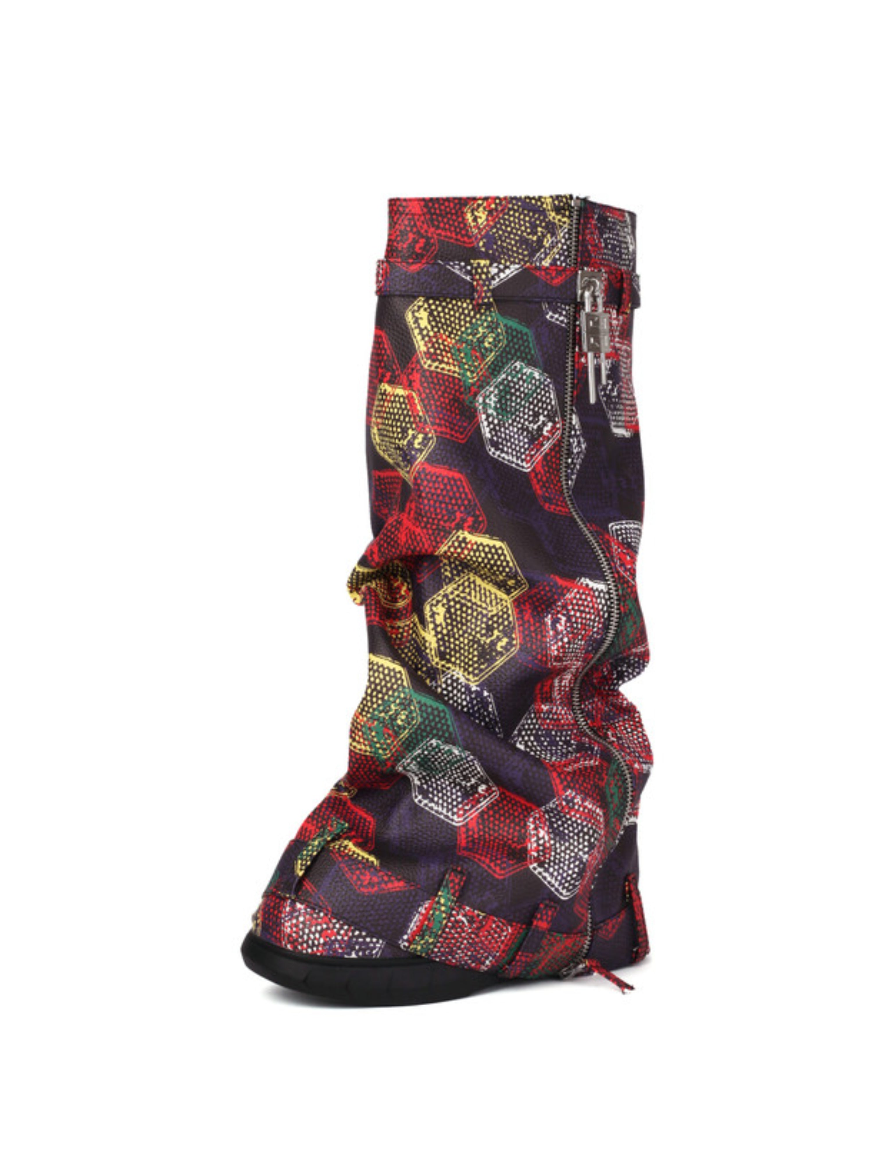 Colorful Fold Over Wedge High-Heel Tall Boots Women