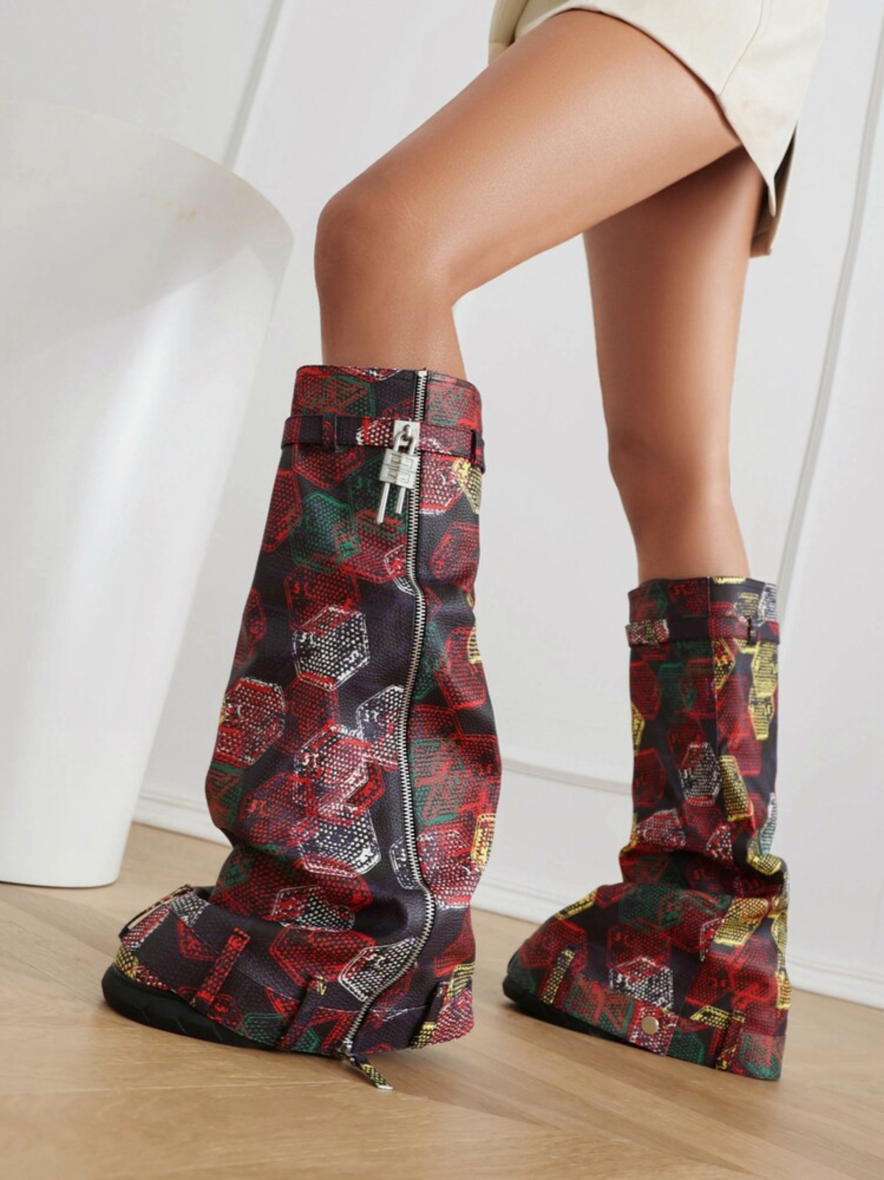 Colorful Fold Over Wedge High-Heel Tall Boots Women
