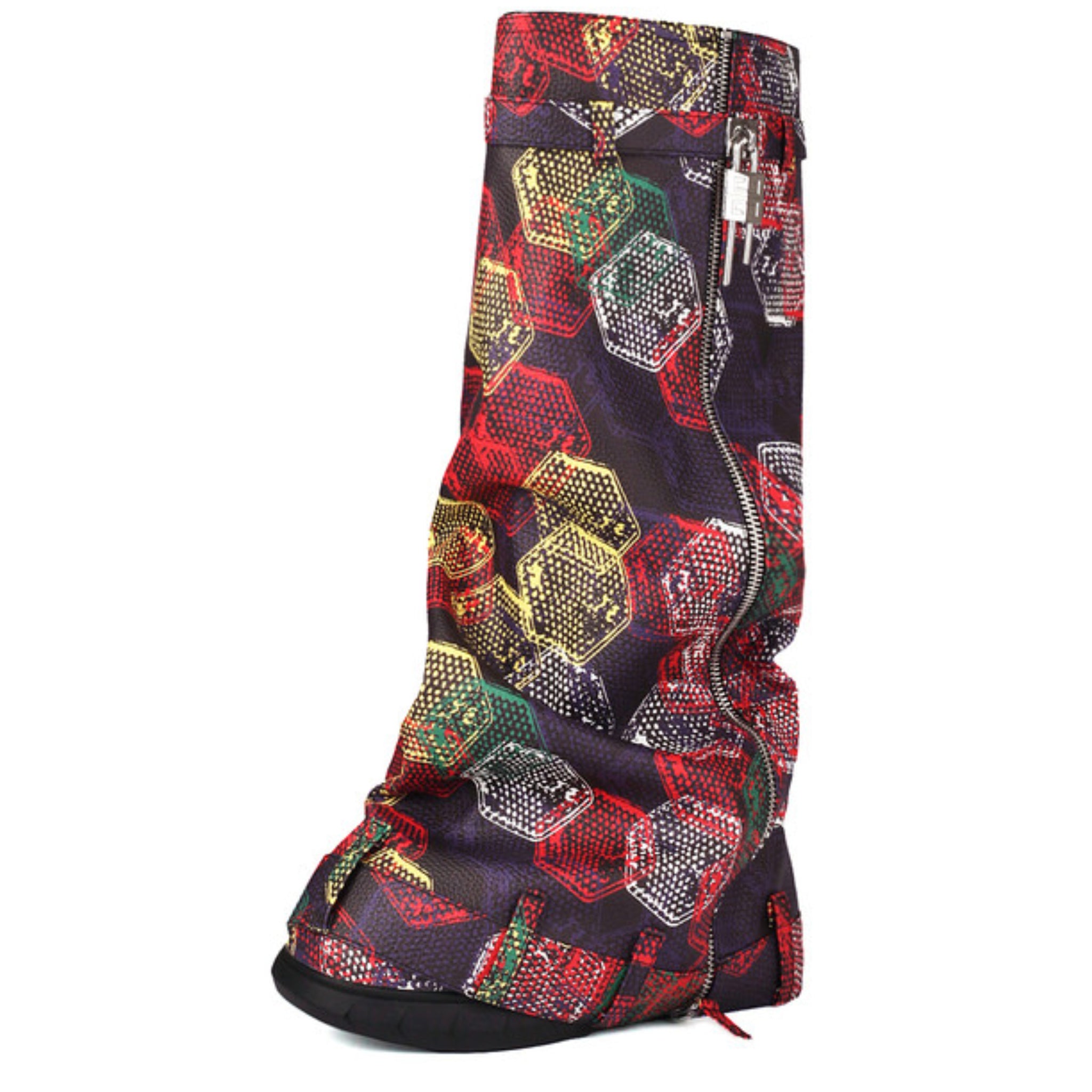 Colorful Fold Over Wedge High-Heel Tall Boots Women