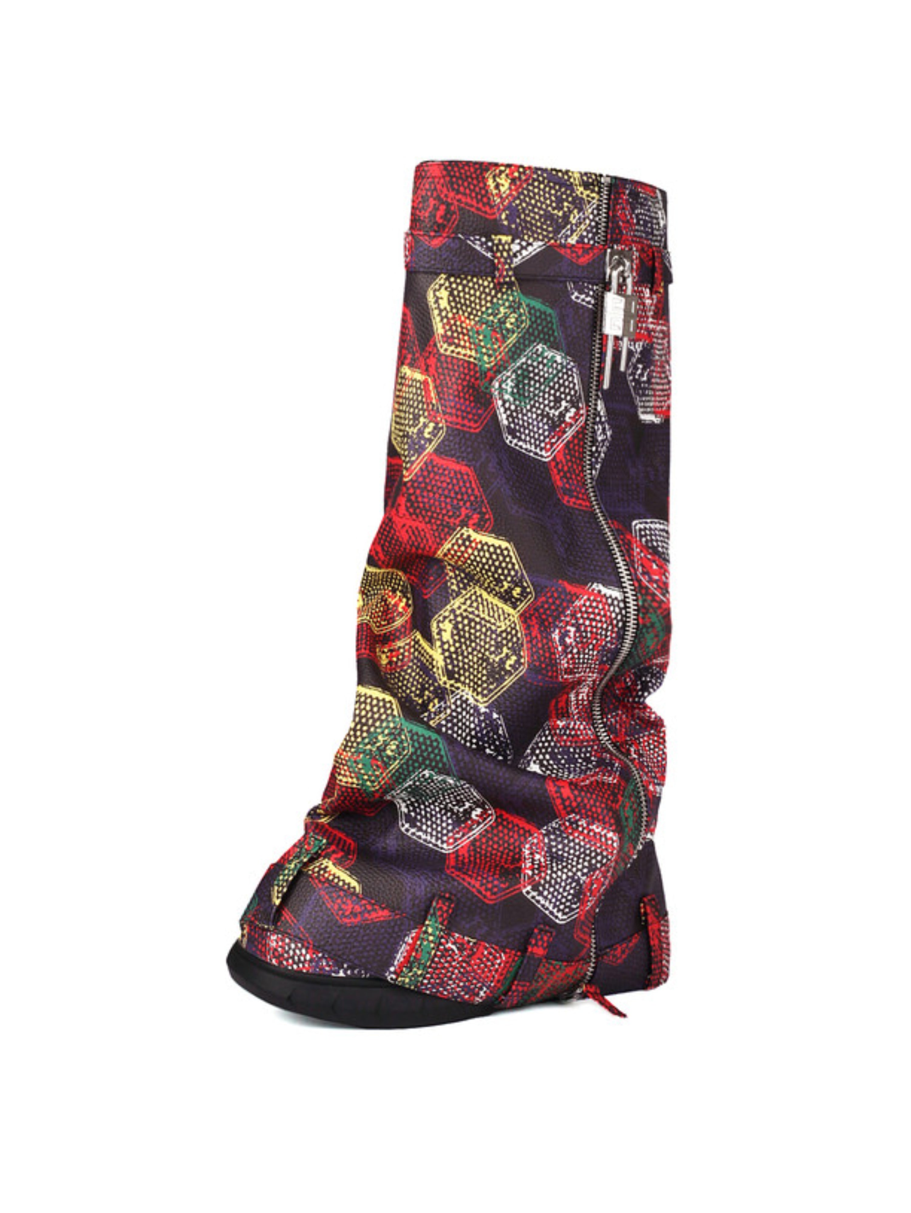 Colorful Fold Over Wedge High-Heel Tall Boots Women