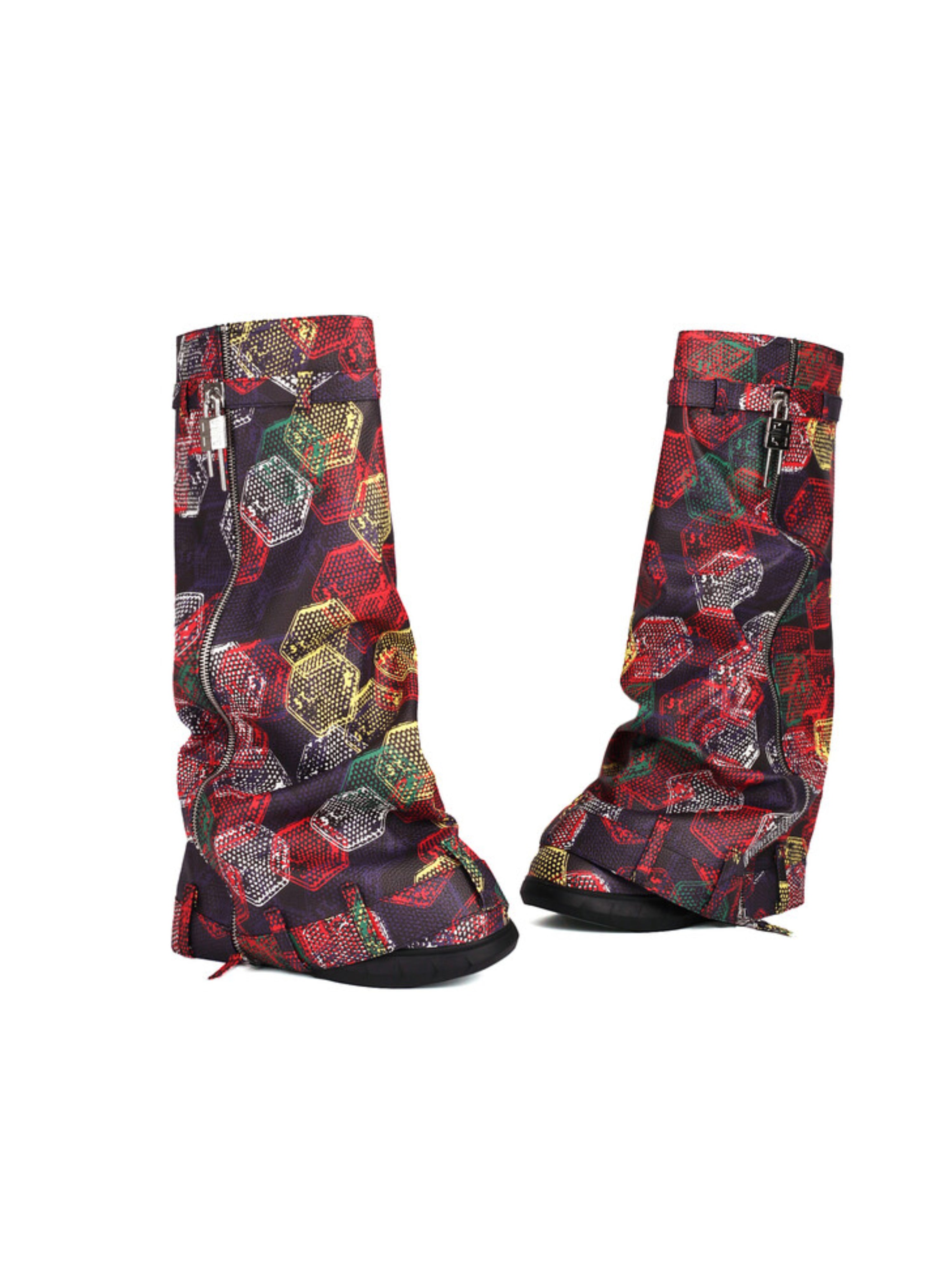 Colorful Fold Over Wedge High-Heel Tall Boots Women