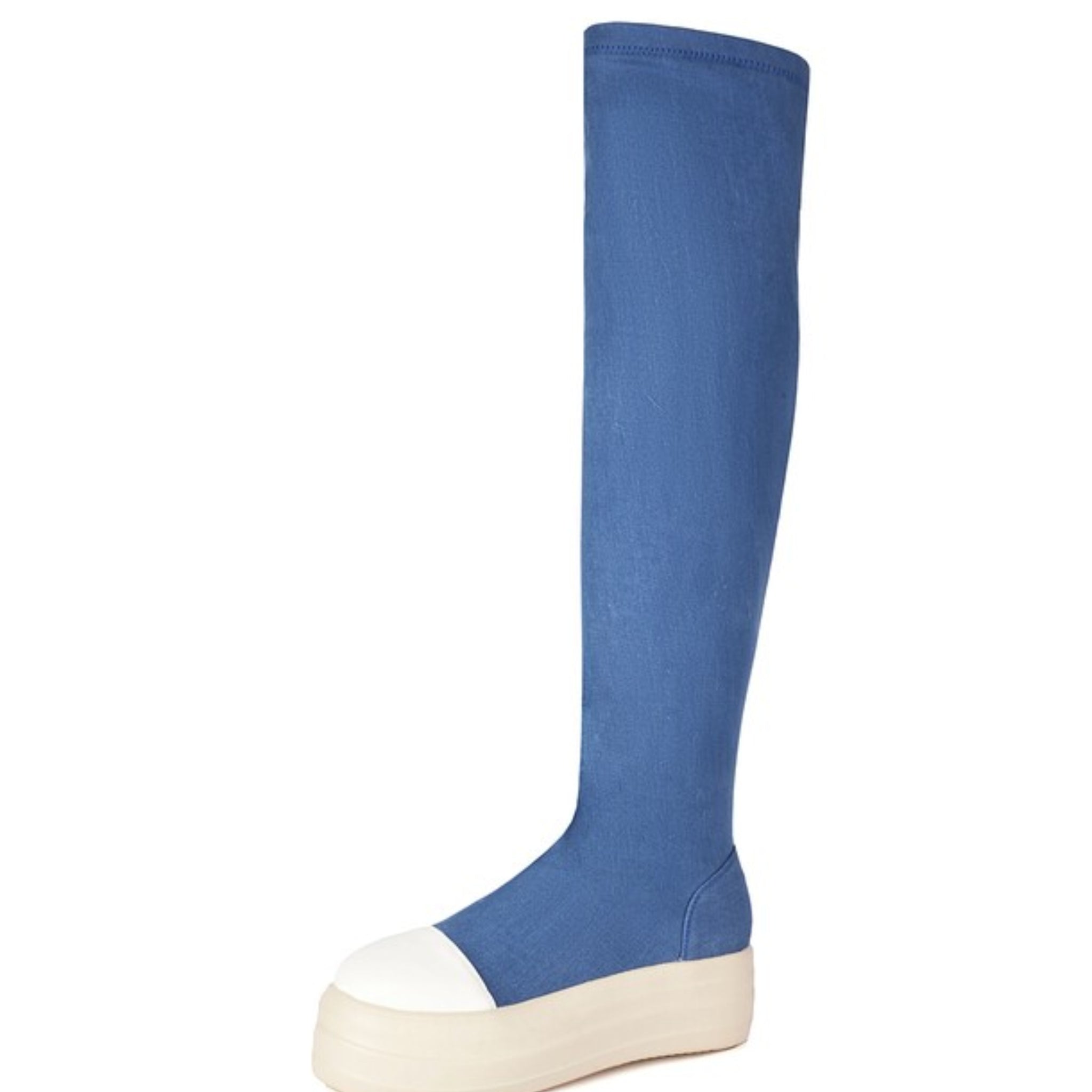 Blue Slip-On Over-The-Knee Boots for Women