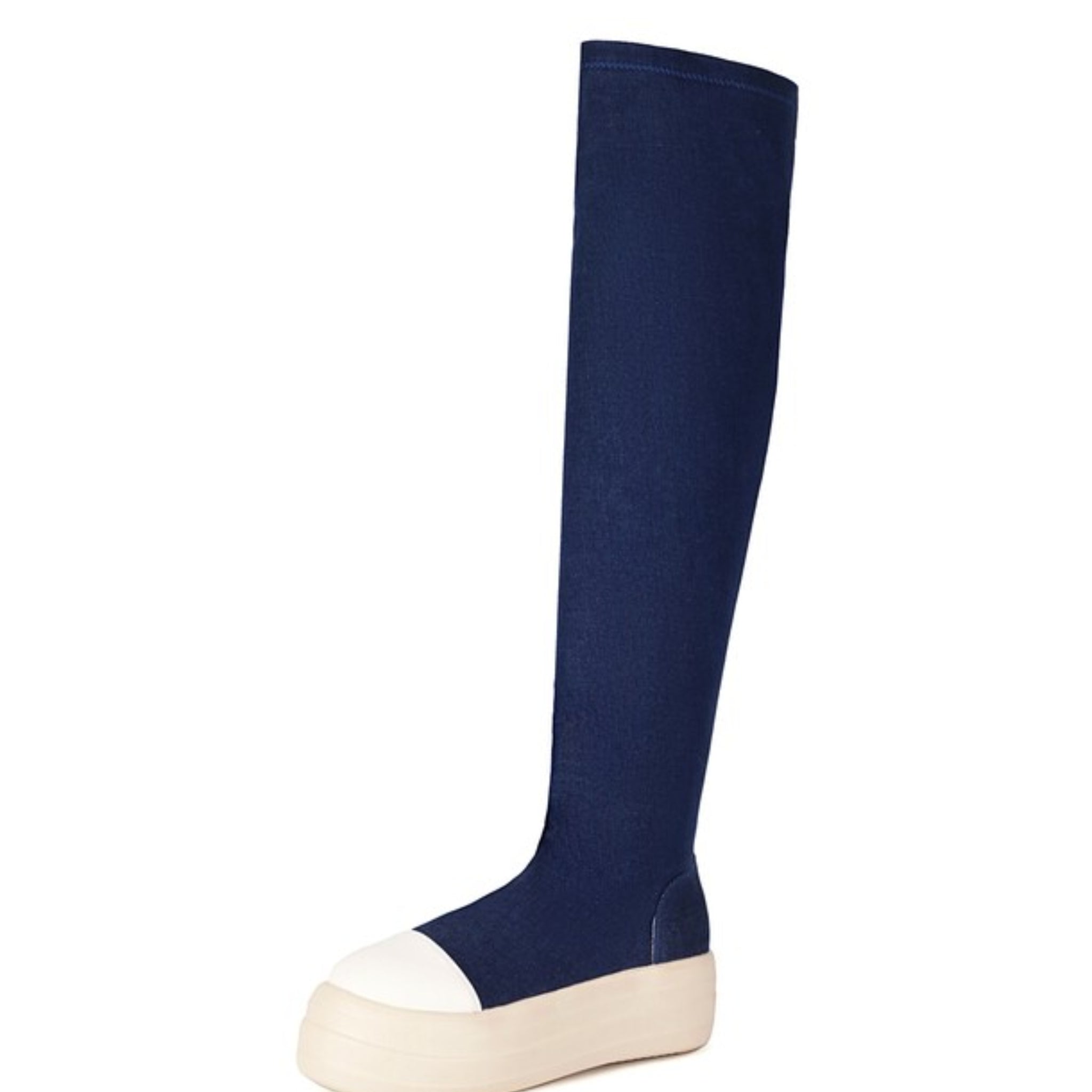 Navy Blue Round Toe Women's Thigh High Boots