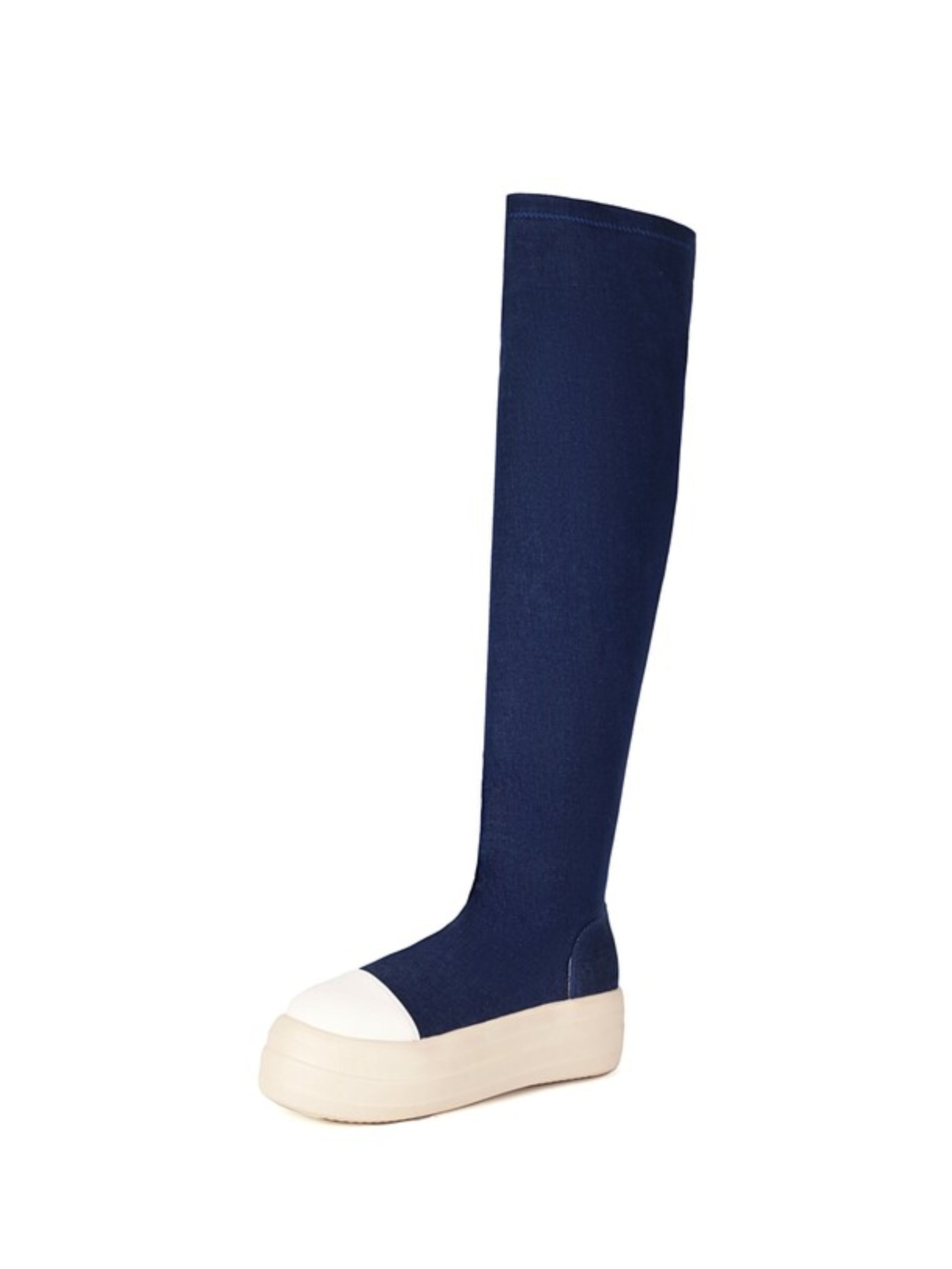 Navy Blue Round Toe Women's Thigh High Boots