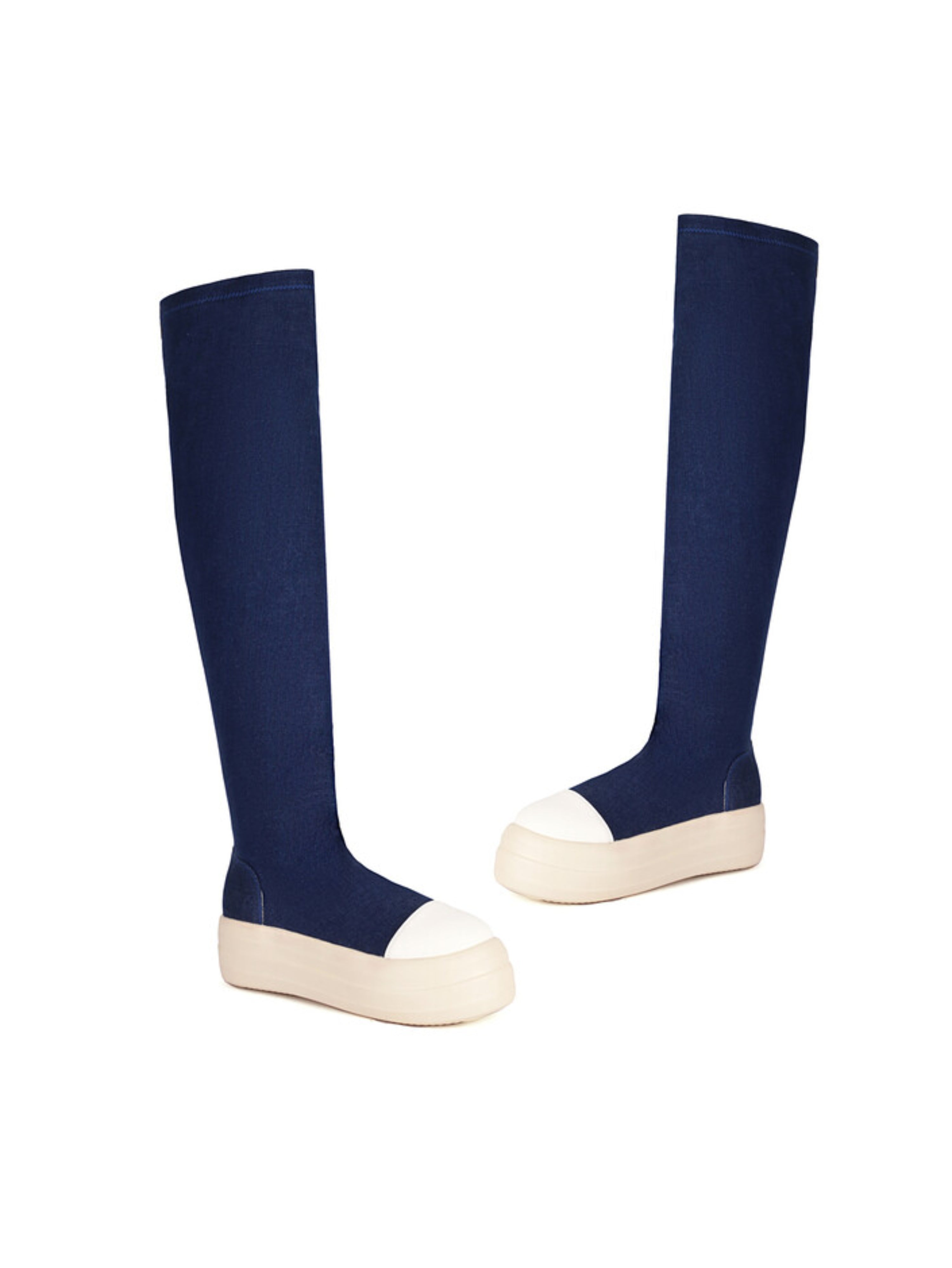 Navy Blue Round Toe Women's Thigh High Boots