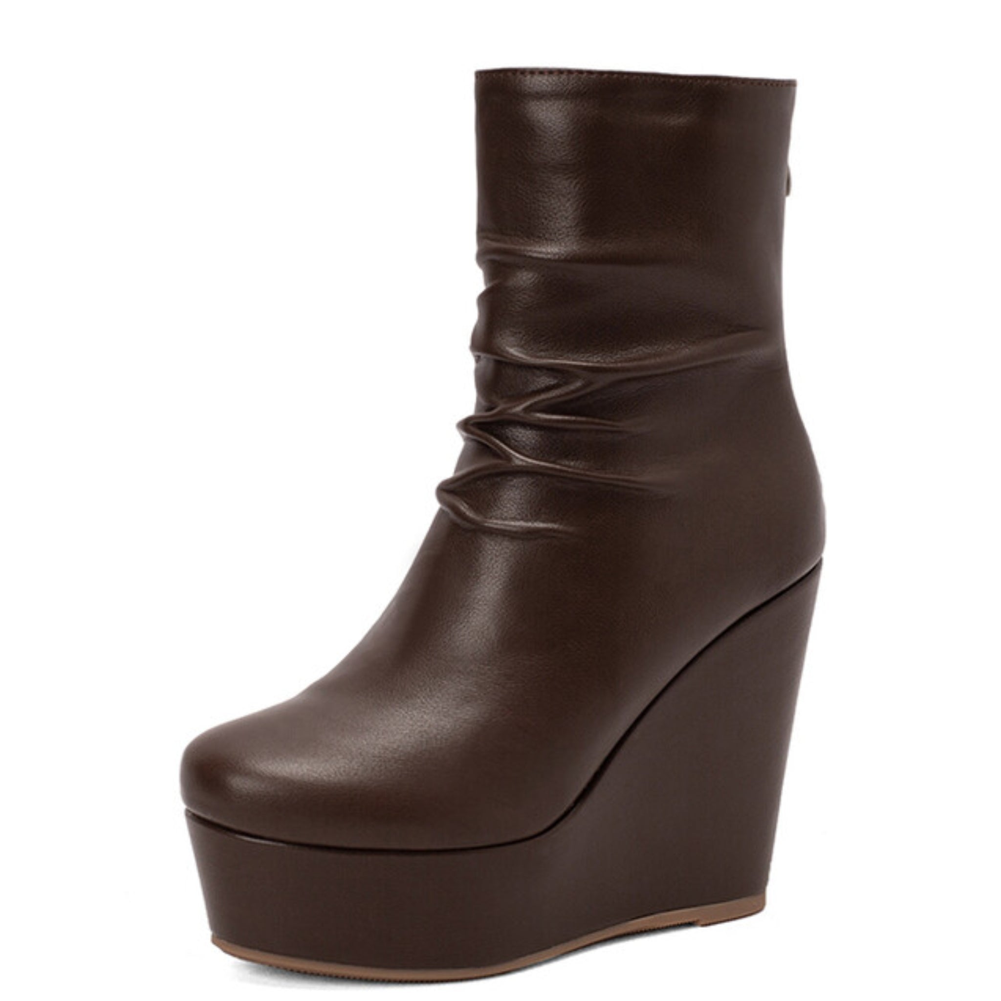 Brown Womens's Short Booties with Platform Heels