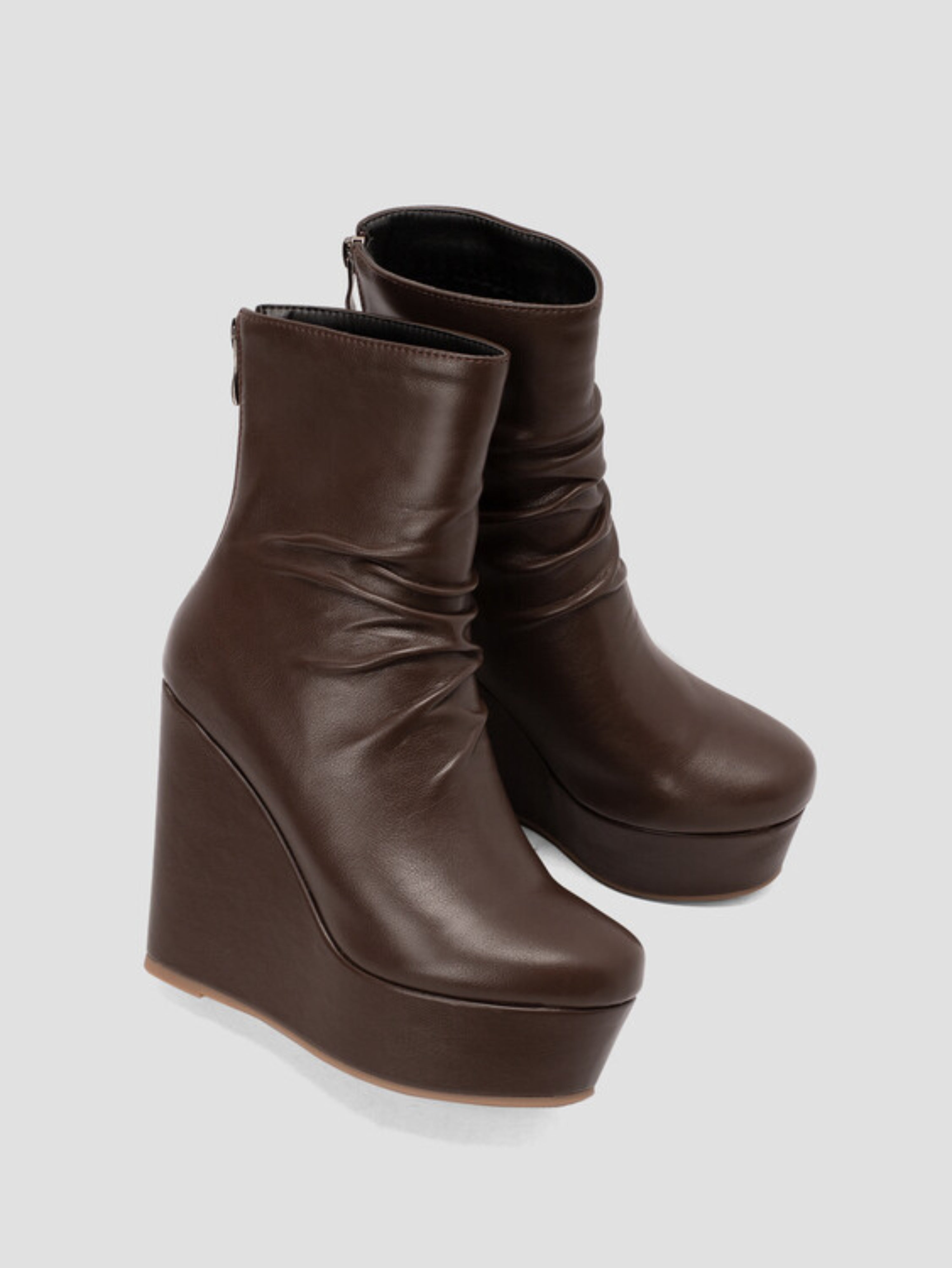 Brown Womens's Short Booties with Platform Heels