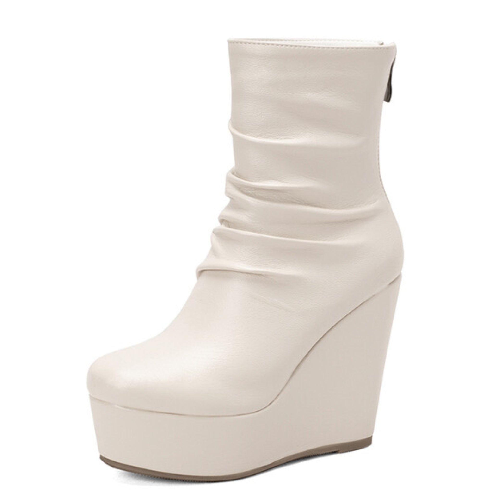 Ivory Wedge Platform Ankle Boots for Women