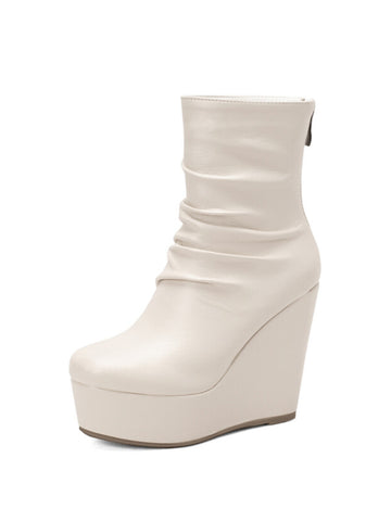 Ivory Wedge Platform Ankle Boots for Women