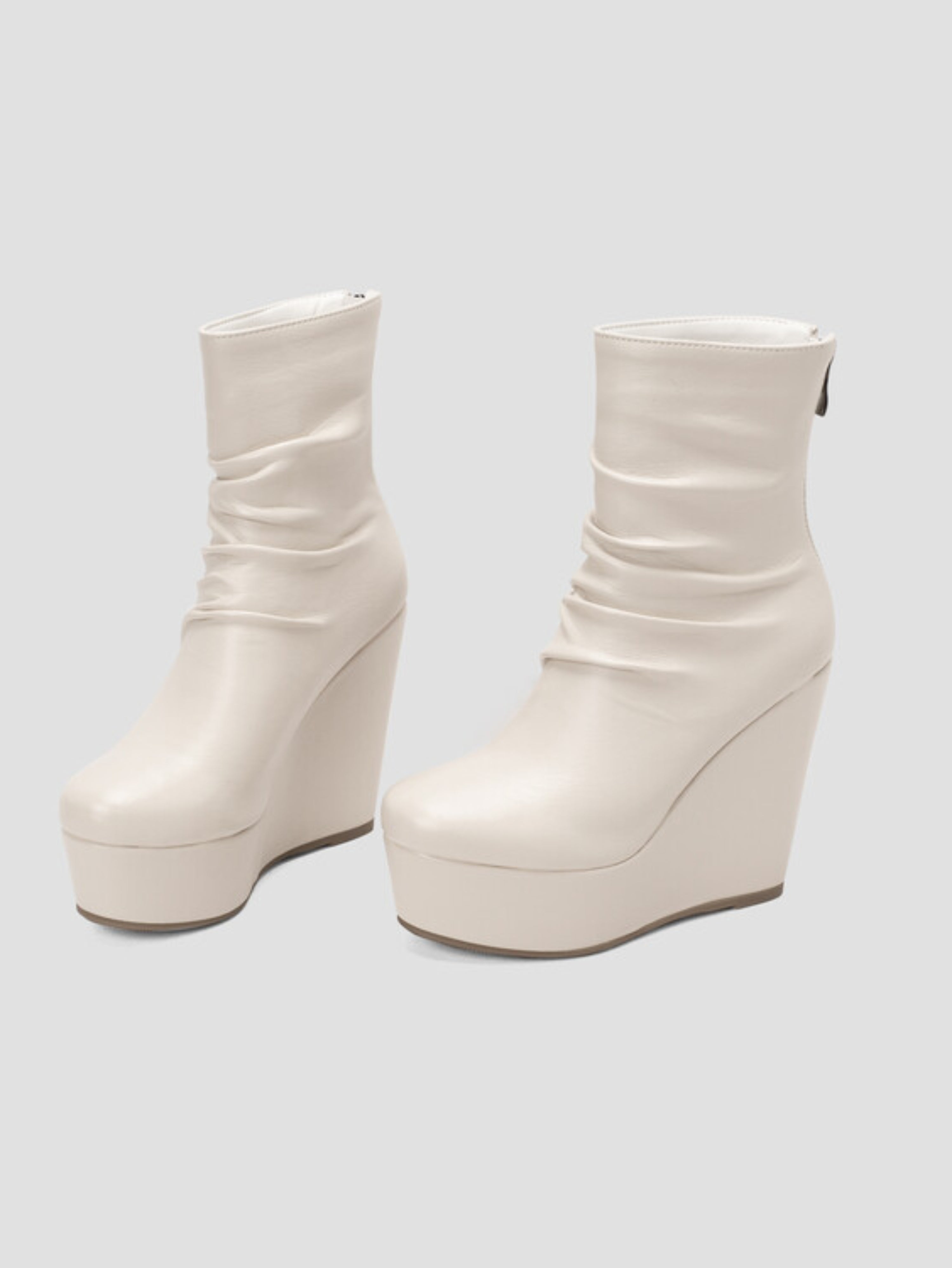 Ivory Wedge Platform Ankle Boots for Women