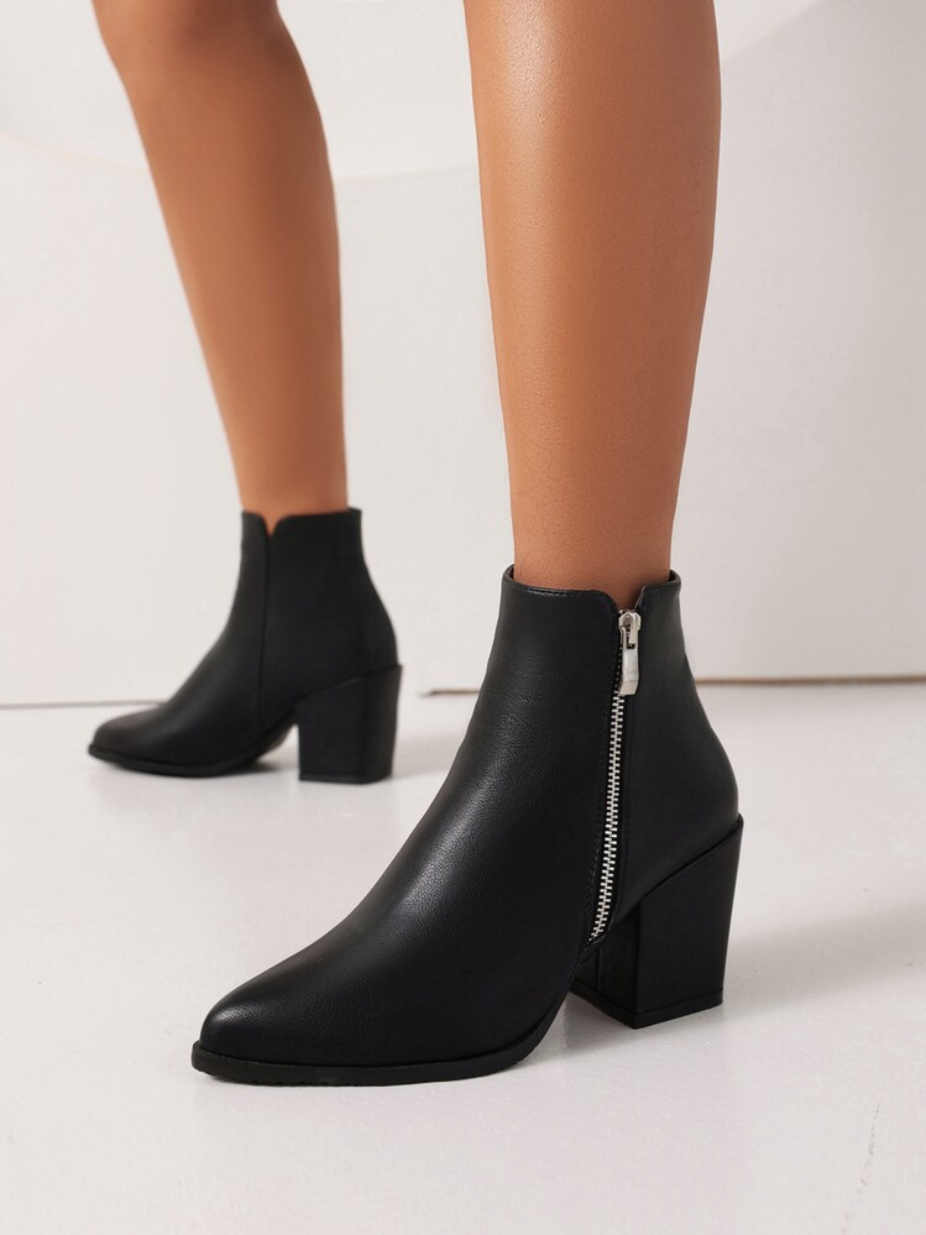 Women's Elegant Black Pointed Toe Ankle Short Booties