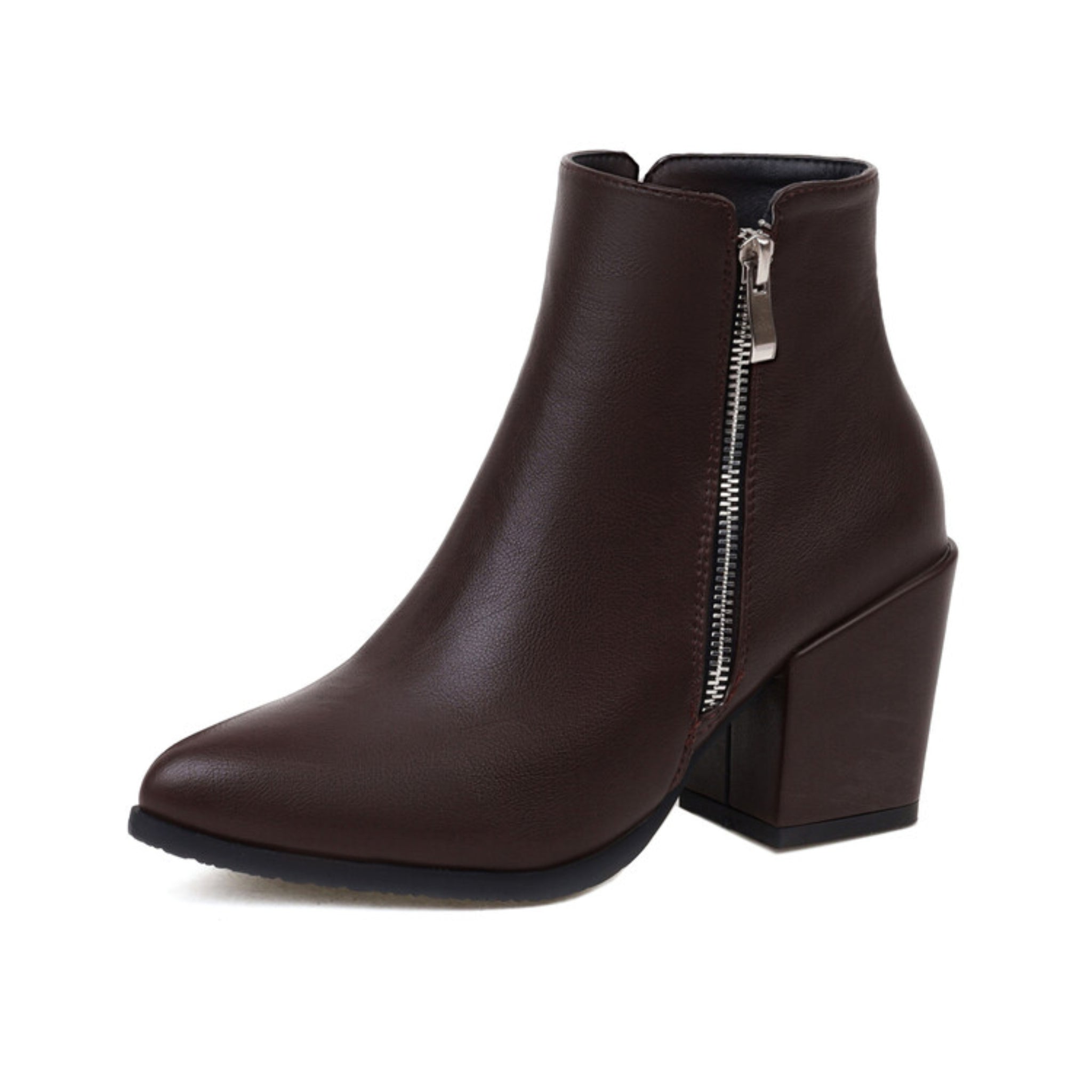 Classic Chocolate Brown Mid-Heel Ankle Boots for Women