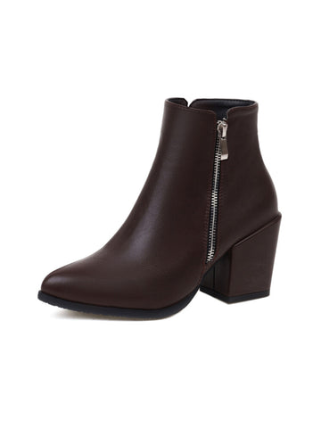 Classic Chocolate Brown Mid-Heel Ankle Boots for Women