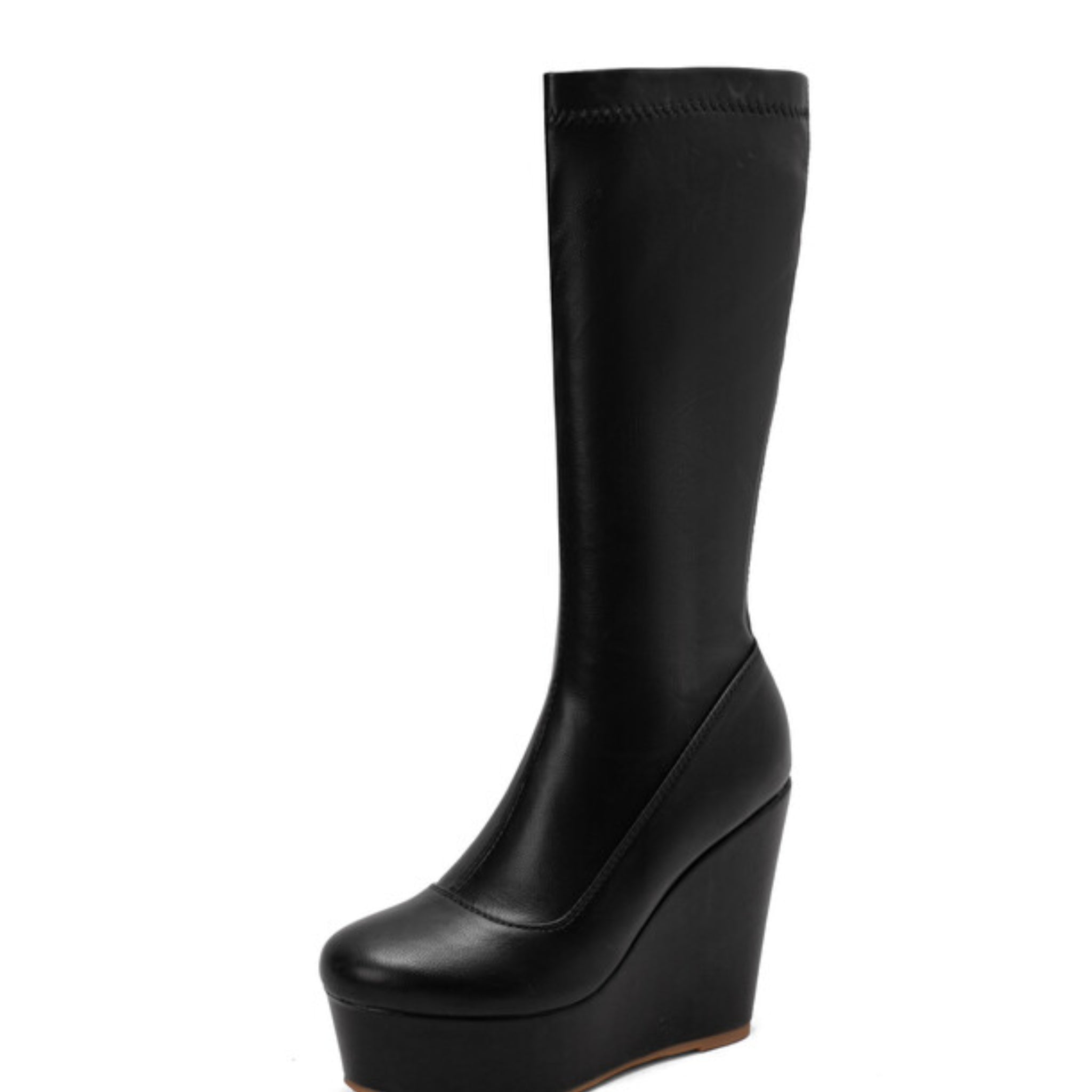 Black Wedge Platform Heel Long Boots Women