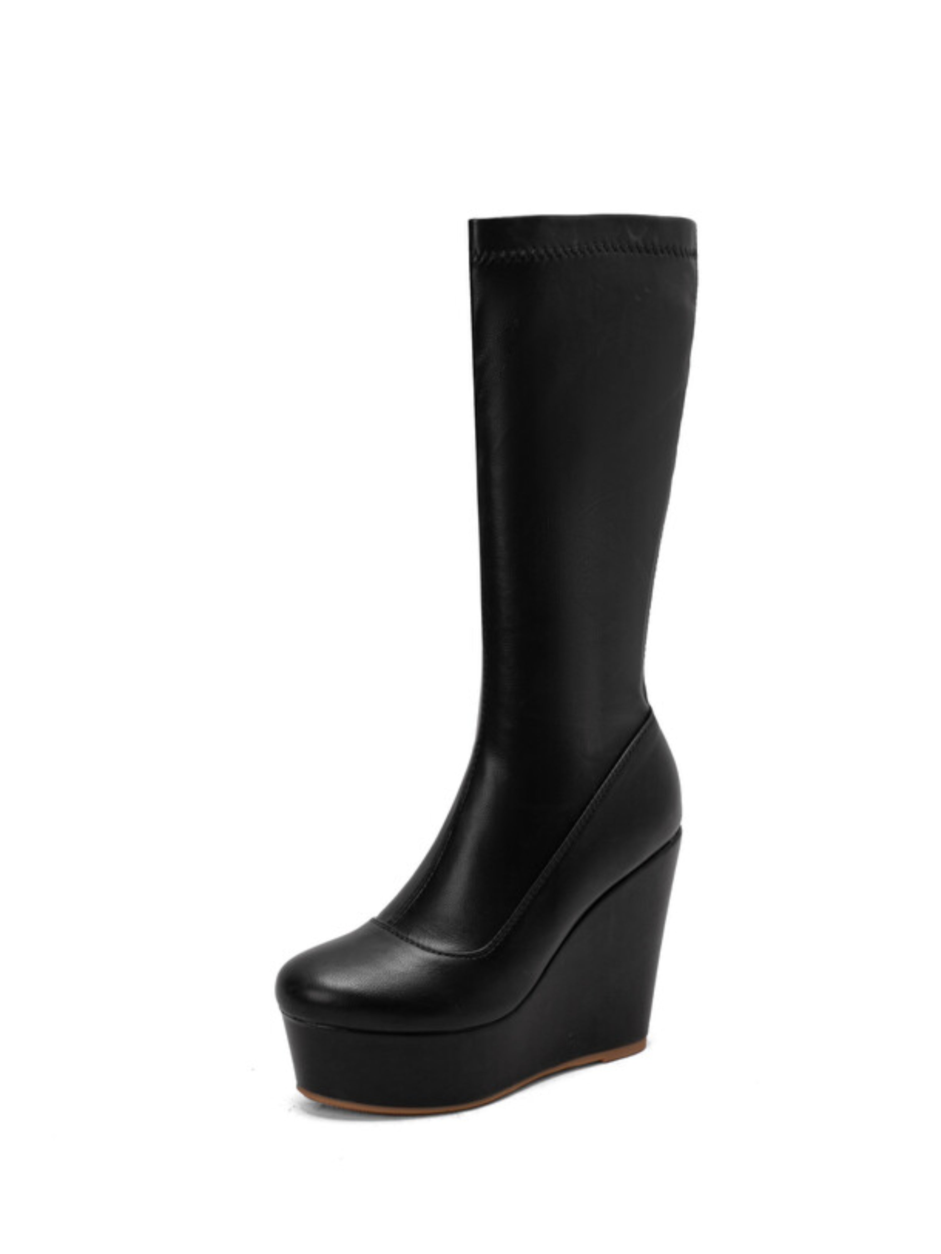 Black Wedge Platform Heel Long Boots Women