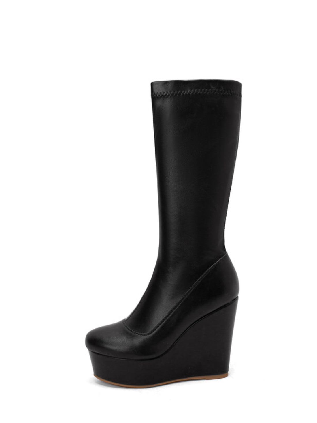 Black Wedge Platform Heel Long Boots Women