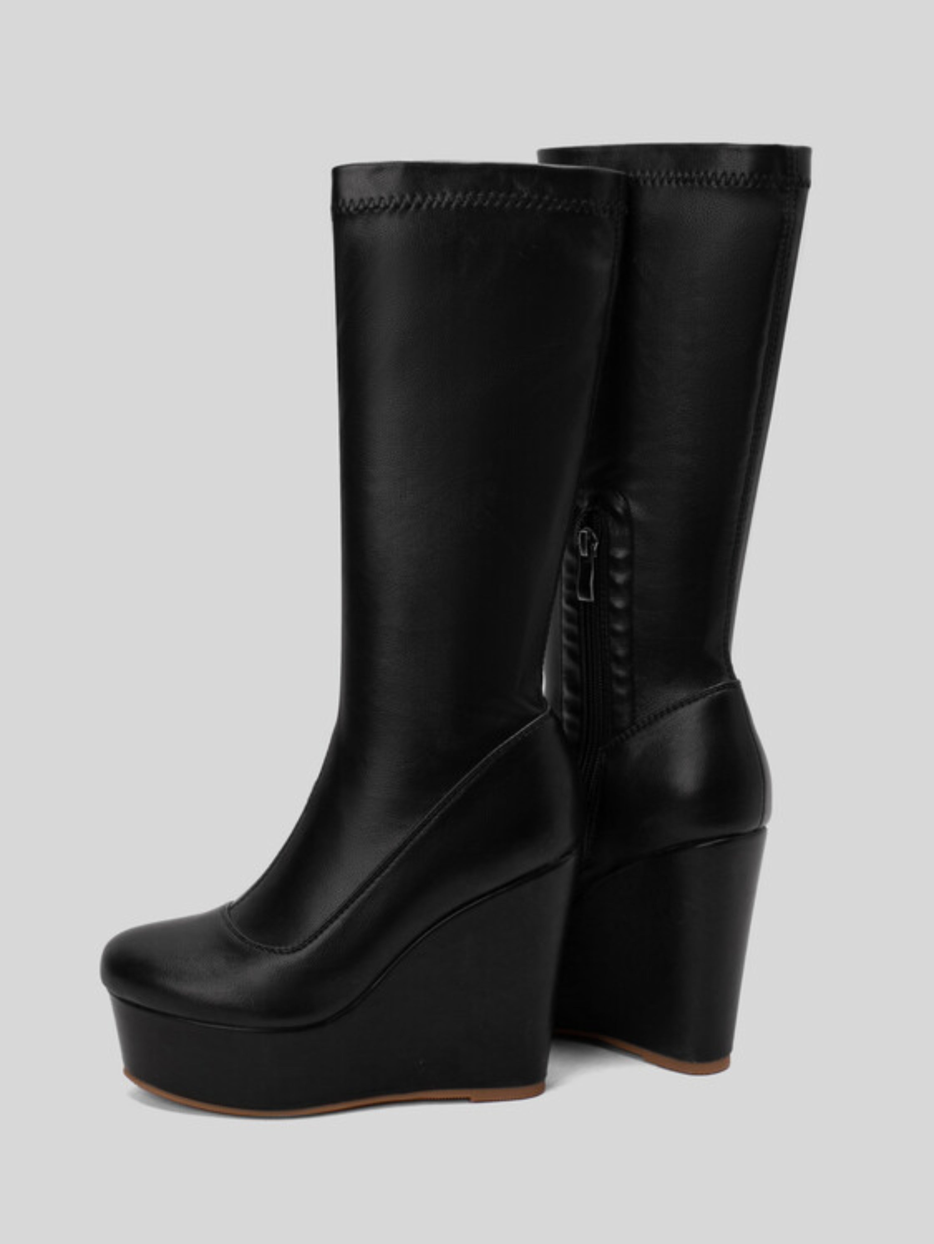 Black Wedge Platform Heel Long Boots Women