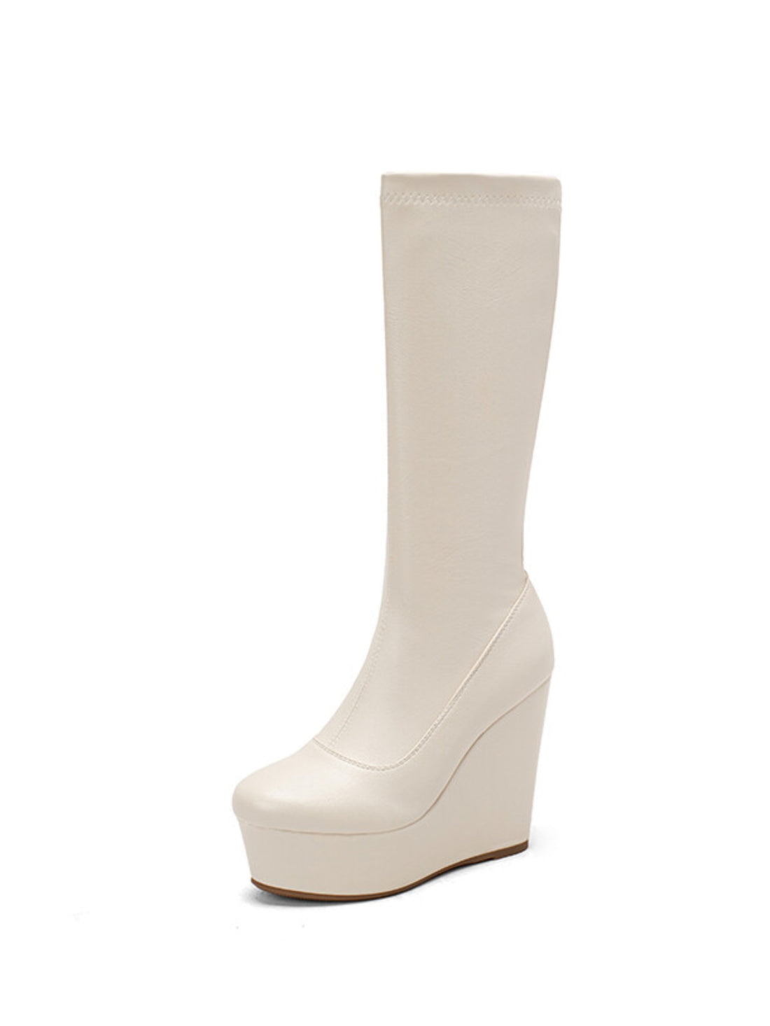White Wedge High Heeled Women's Tall Boots